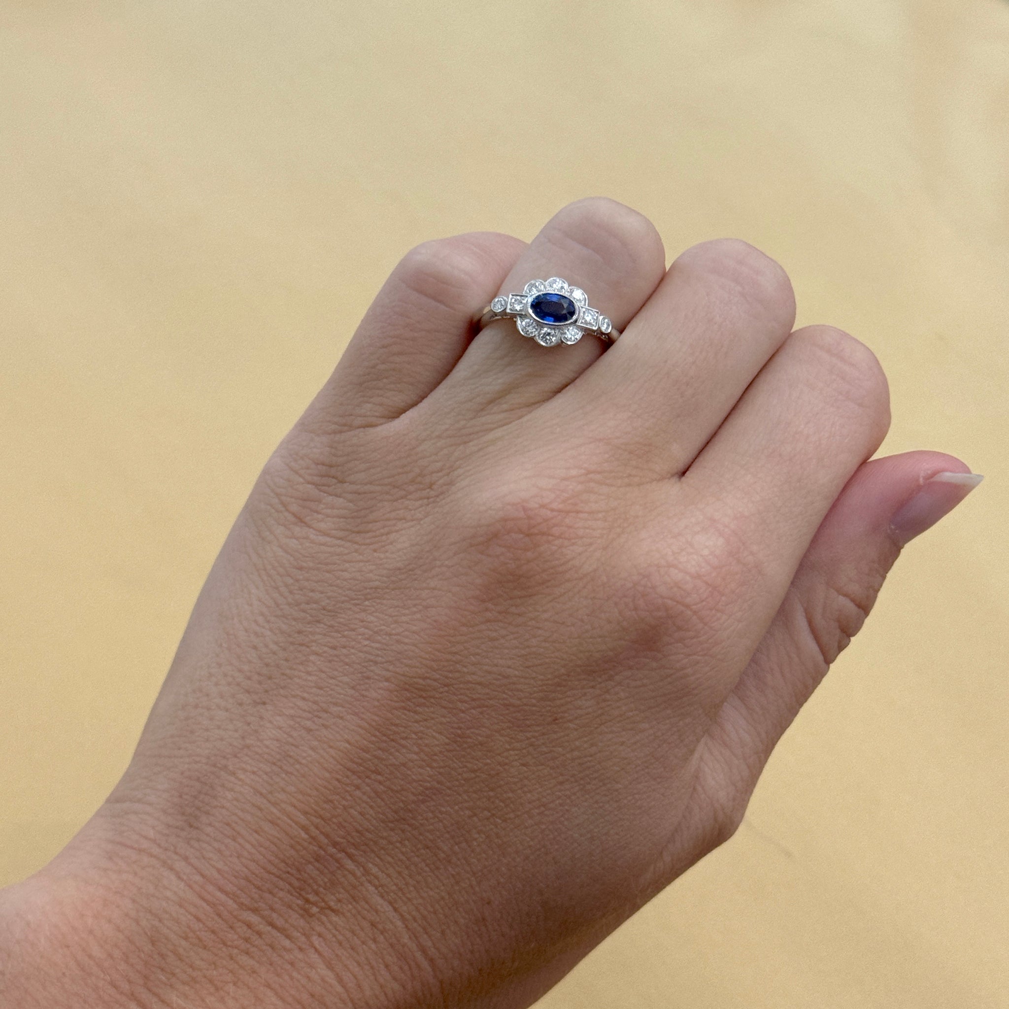 Oval Sapphire & Diamond 14K White Gold Ring