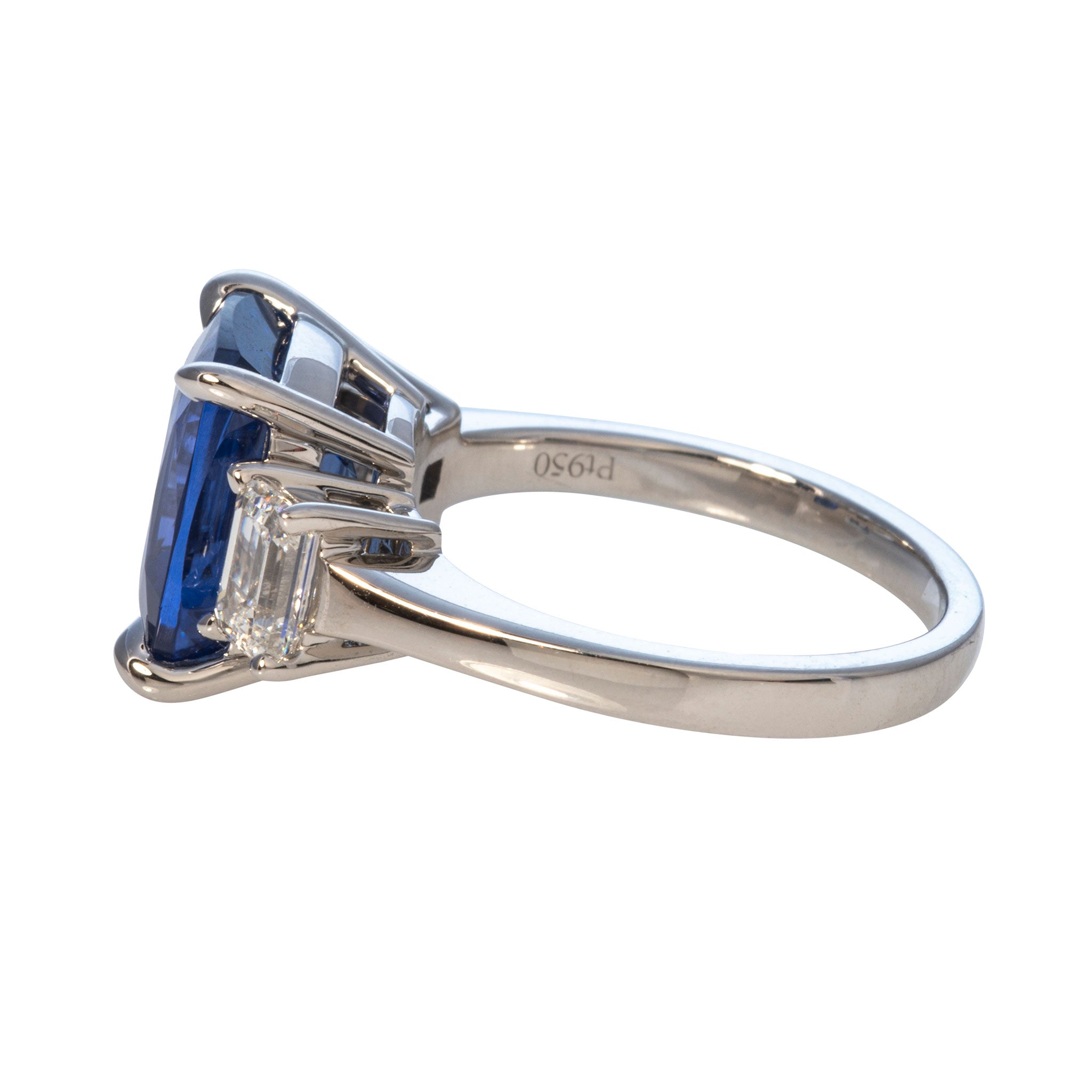 6.26ct Cushion Sapphire & Diamond Three Stone Platinum Ring