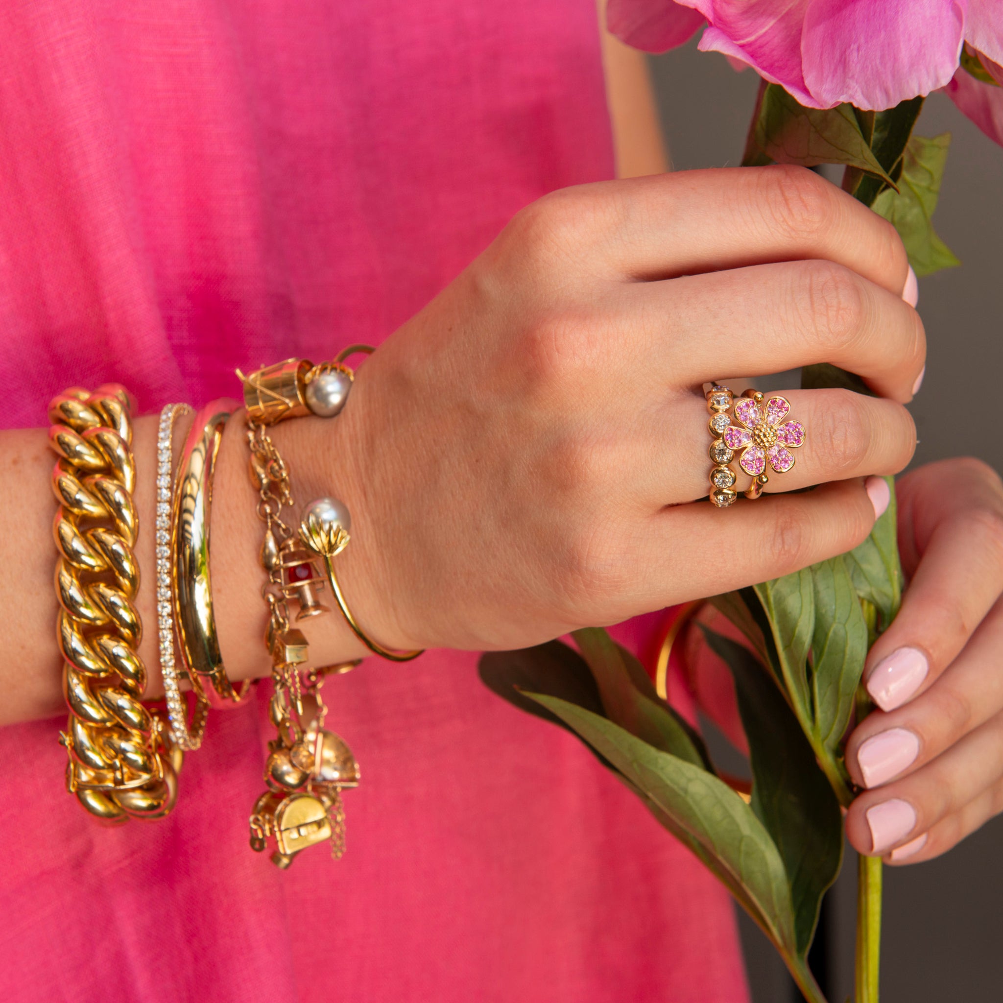 Temple St. Clair Pink Sapphire & Ruby Flower Ring