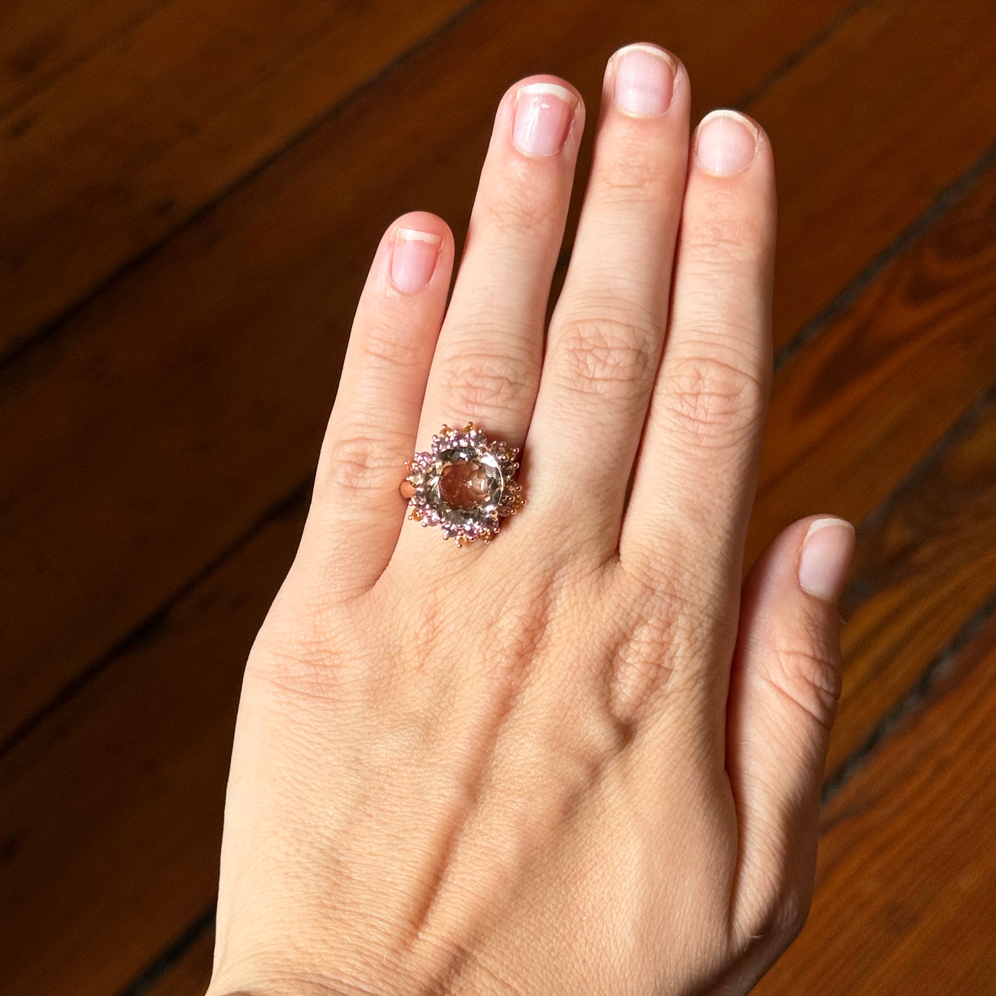 Smoky Quartz, Mandarin Garnet & Mixed Sapphire 14K Rose Gold Ring