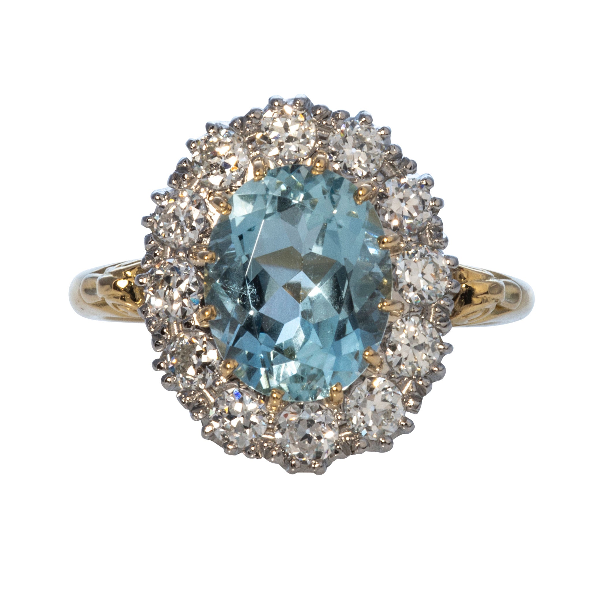 Victorian Style 2.37ct Aquamarine & Diamond Cluster Ring