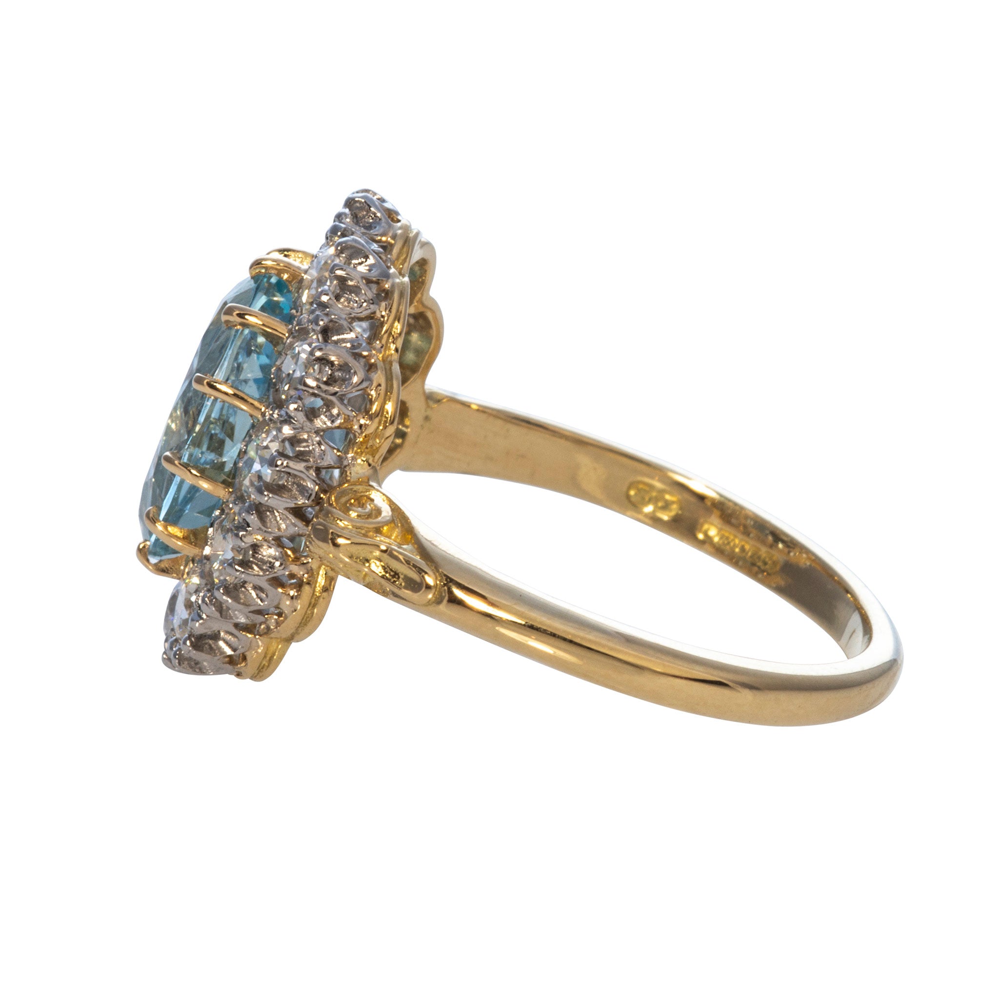 Victorian Style 2.37ct Aquamarine & Diamond Cluster Ring