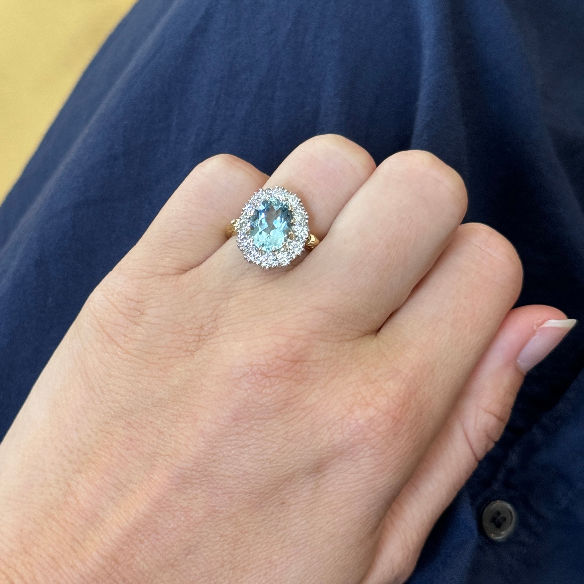 Victorian Style 2.37ct Aquamarine & Diamond Cluster Ring