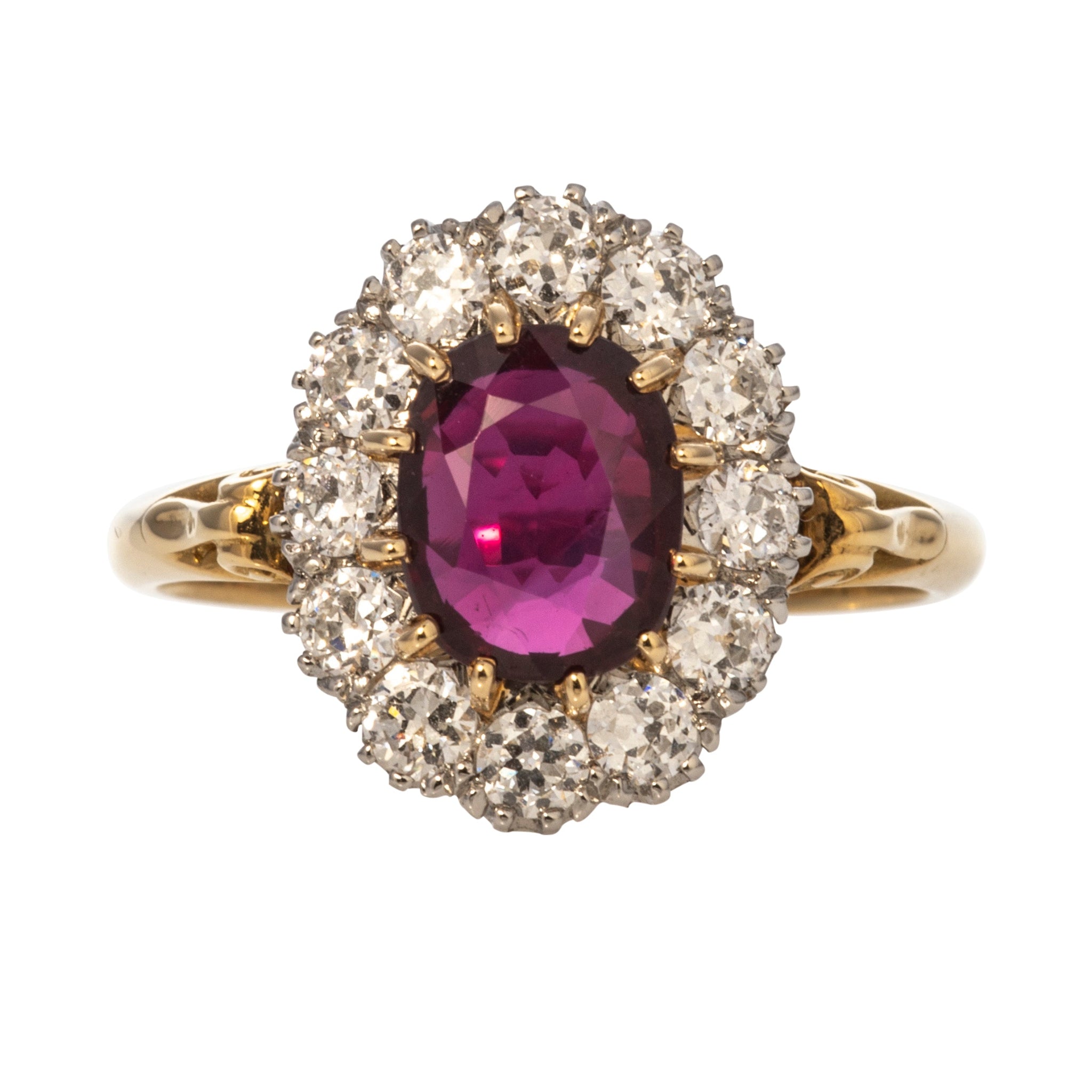 Victorian Style 2.02ct Oval Ruby & Diamond Cluster Ring