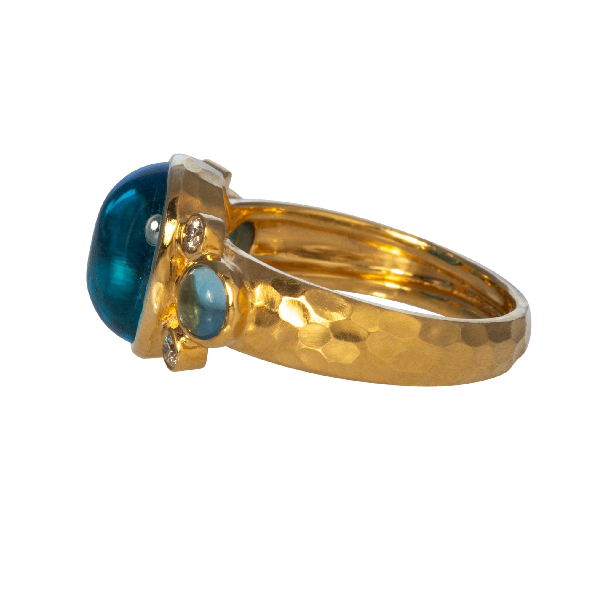 Blue Topaz Cabochon & Diamond 14K Yellow Gold Ring