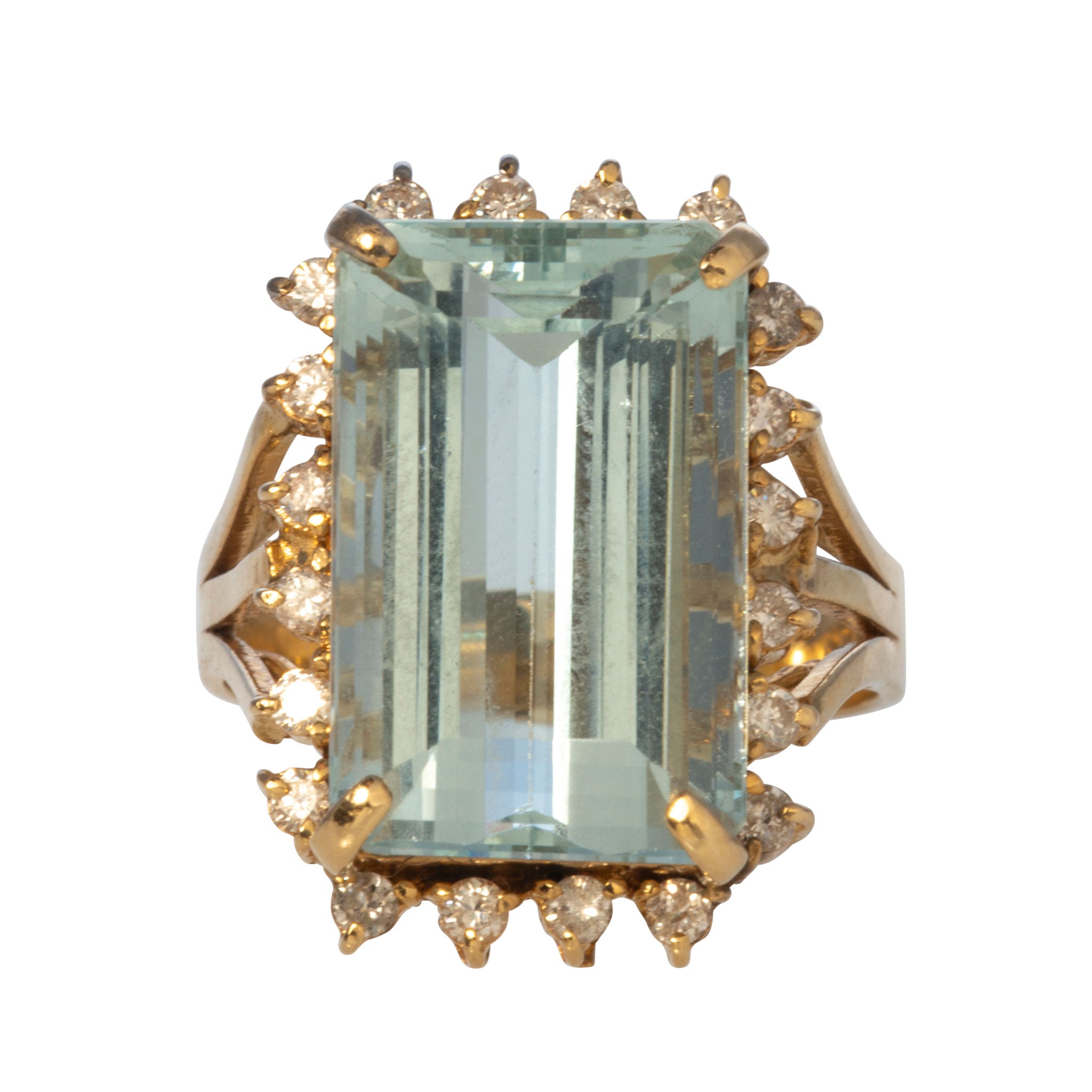 Vintage Emerald-Cut Aquamarine & Diamond 14K Gold Ring