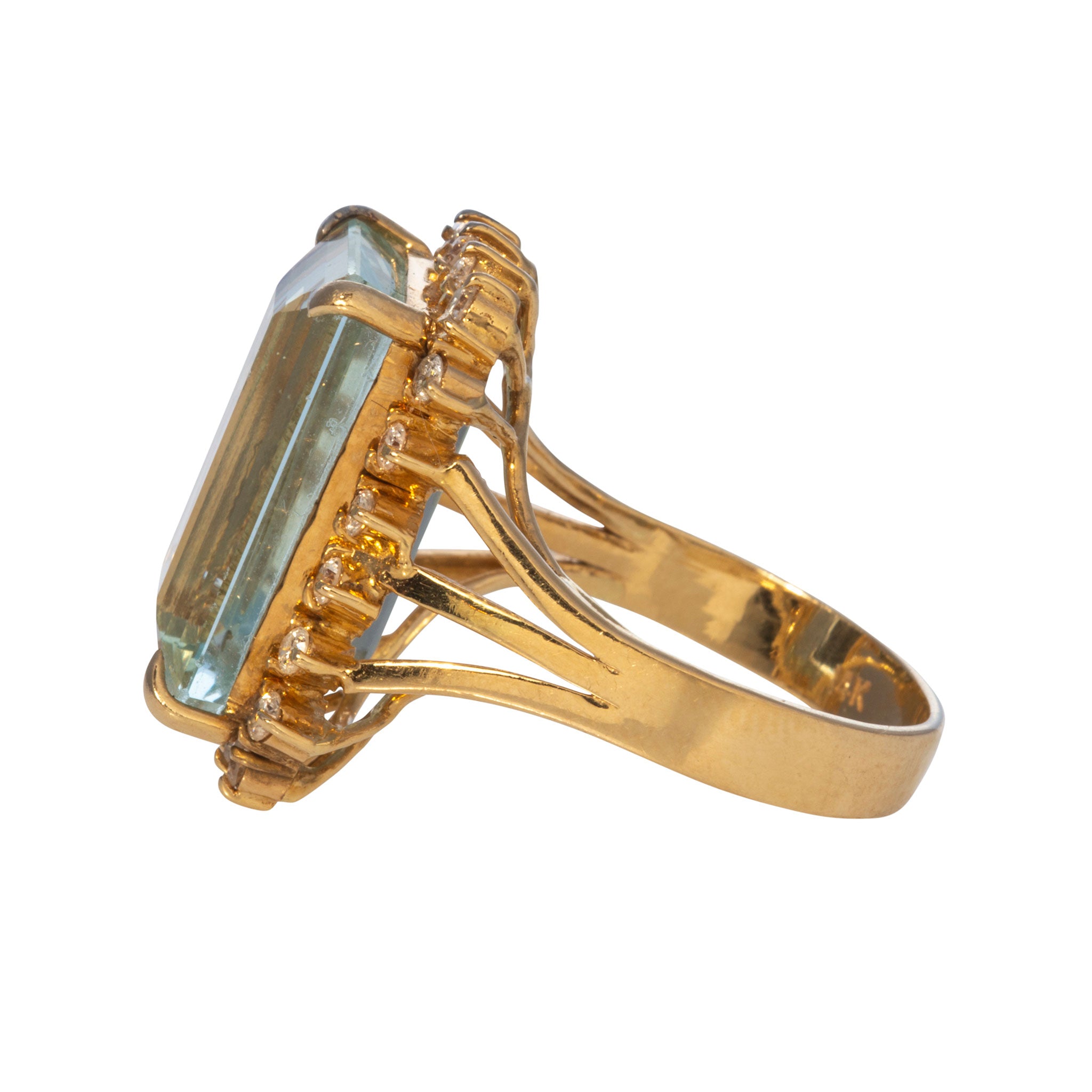 Vintage Emerald-Cut Aquamarine & Diamond 14K Gold Ring