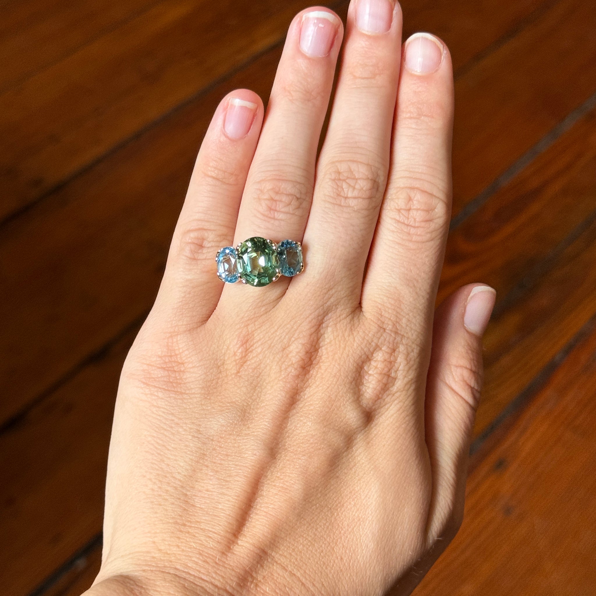 Green Tourmaline & Blue Topaz 14K Gold River Ring