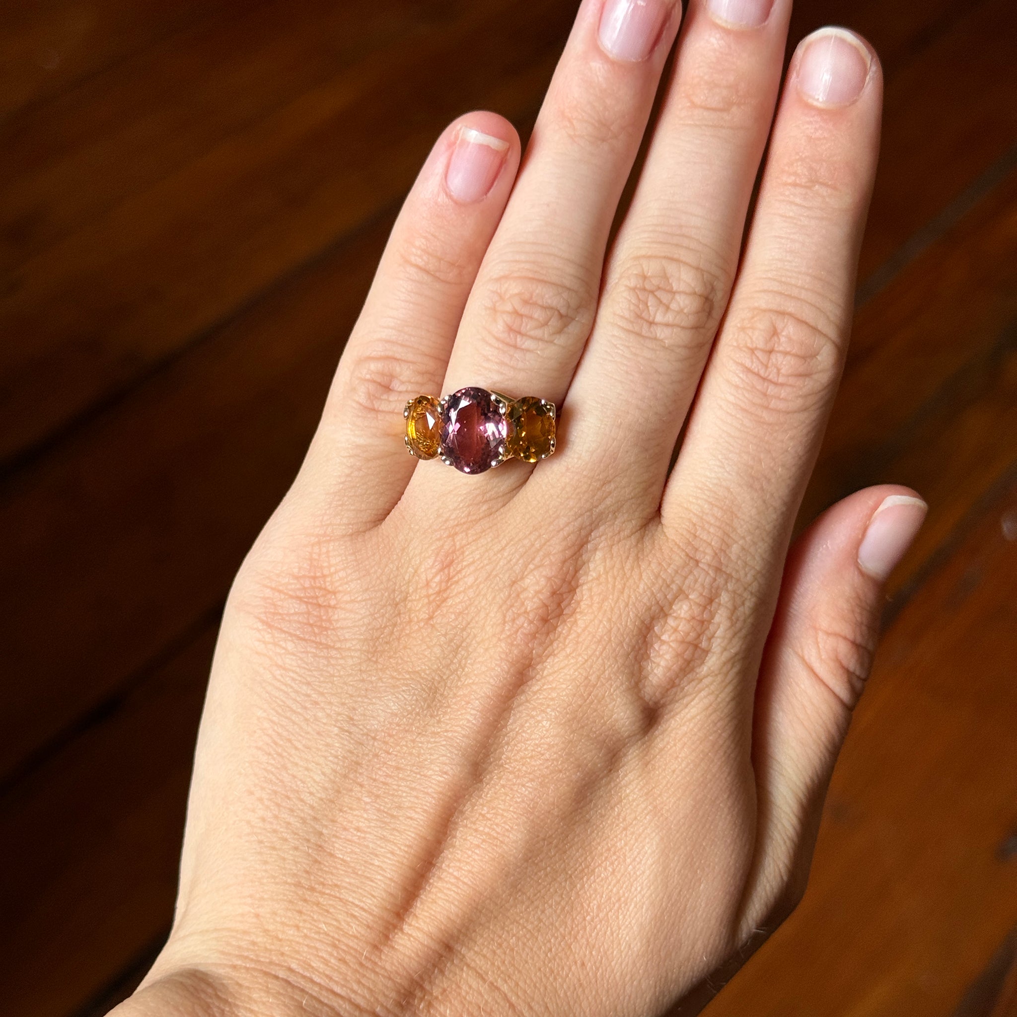 Pink Tourmaline & Citrine 14K Gold River Ring