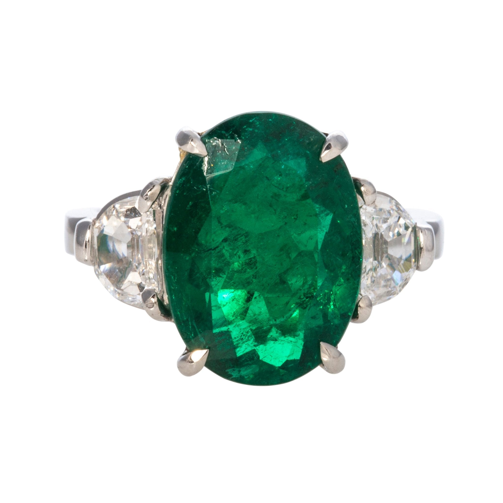 4.36ct Colombian Emerald & Epaulette Diamond Platinum Ring