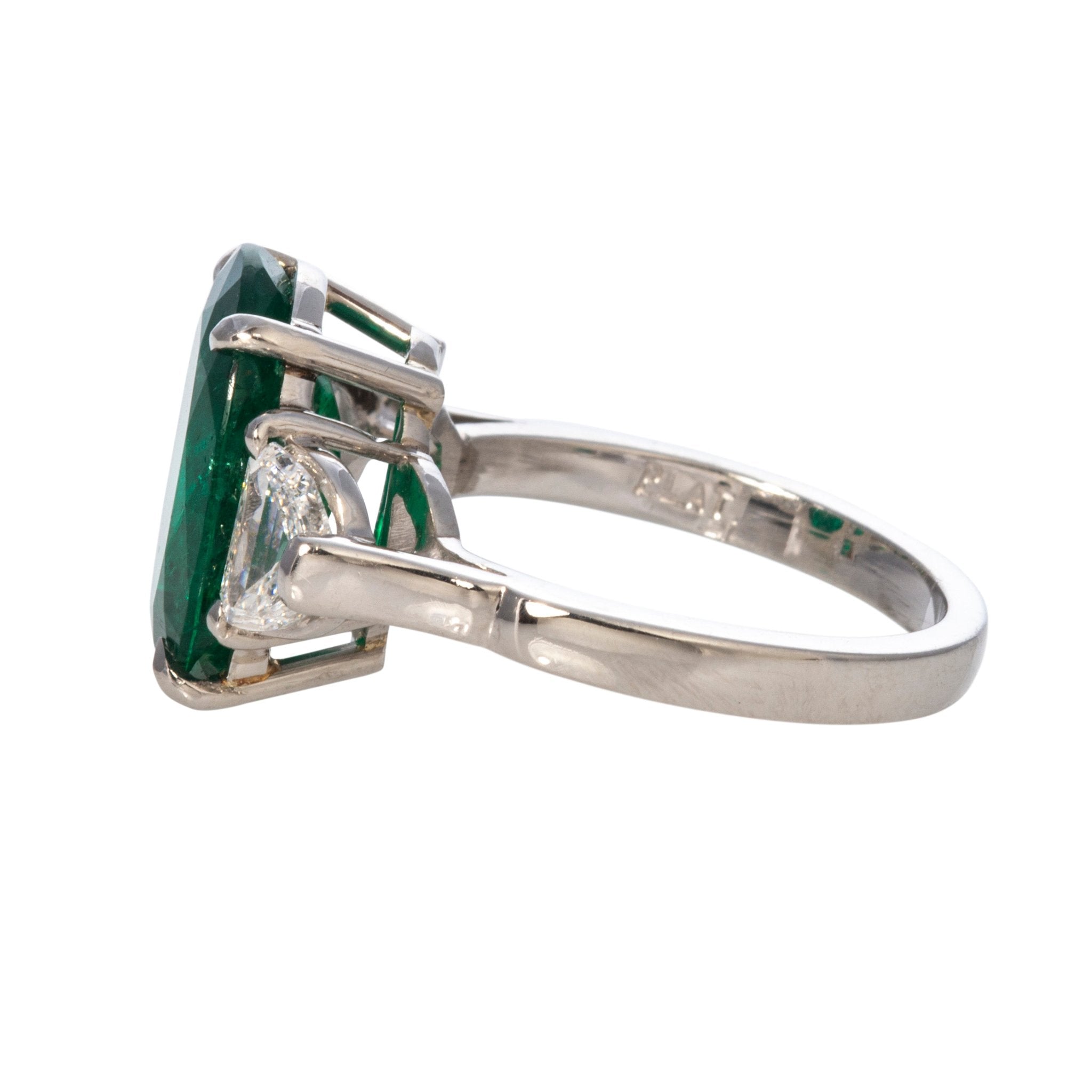 4.36ct Colombian Emerald & Epaulette Diamond Platinum Ring