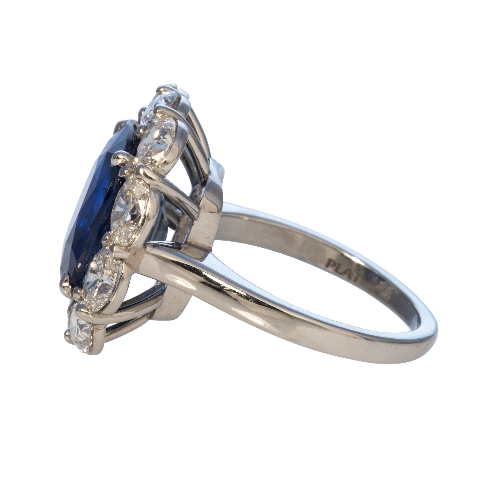 7.86ctw Cushion Sapphire & 3.11ctw Oval Diamond Platinum Ring