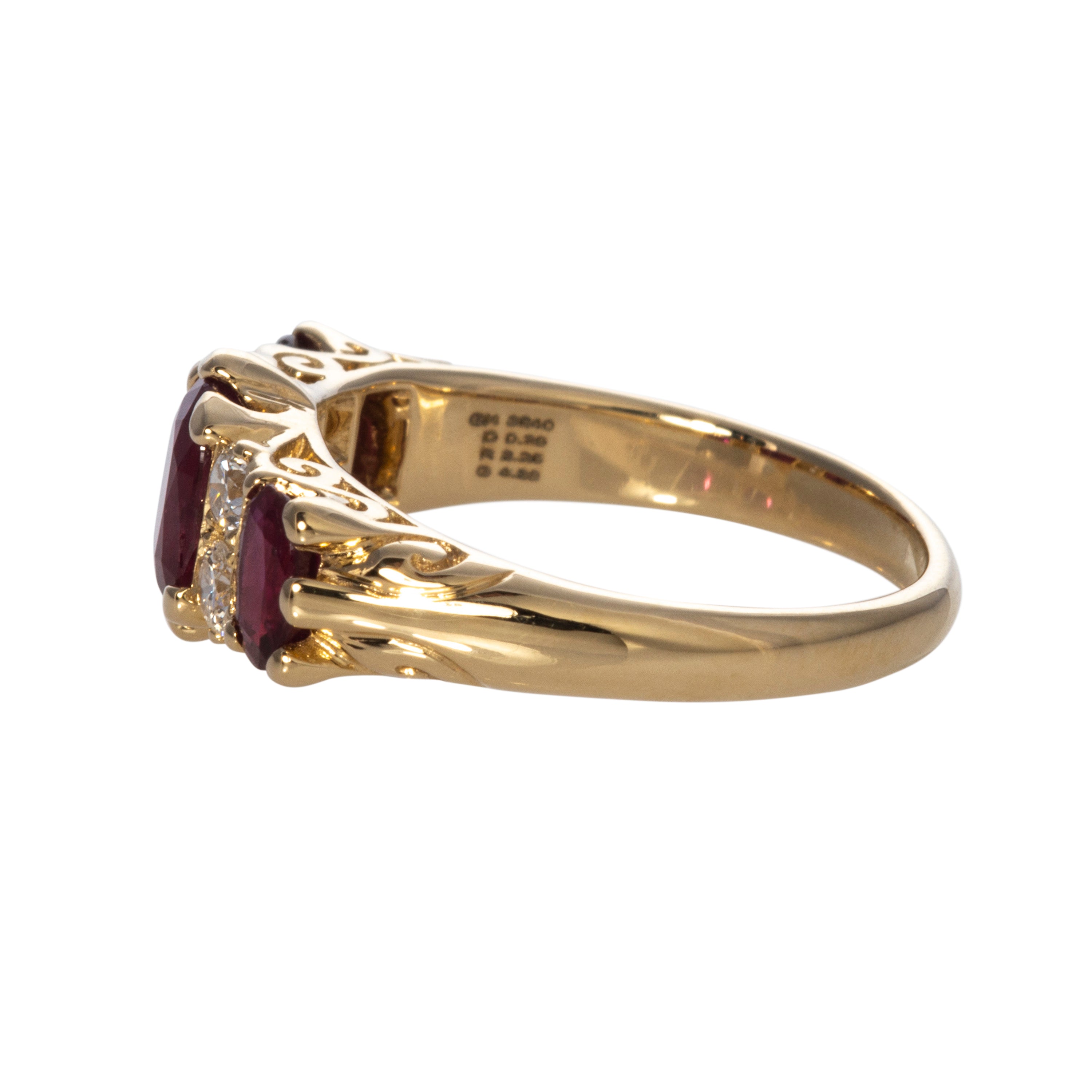 Victorian Style 3-Stone Ruby & Diamond 14K Gold Ring