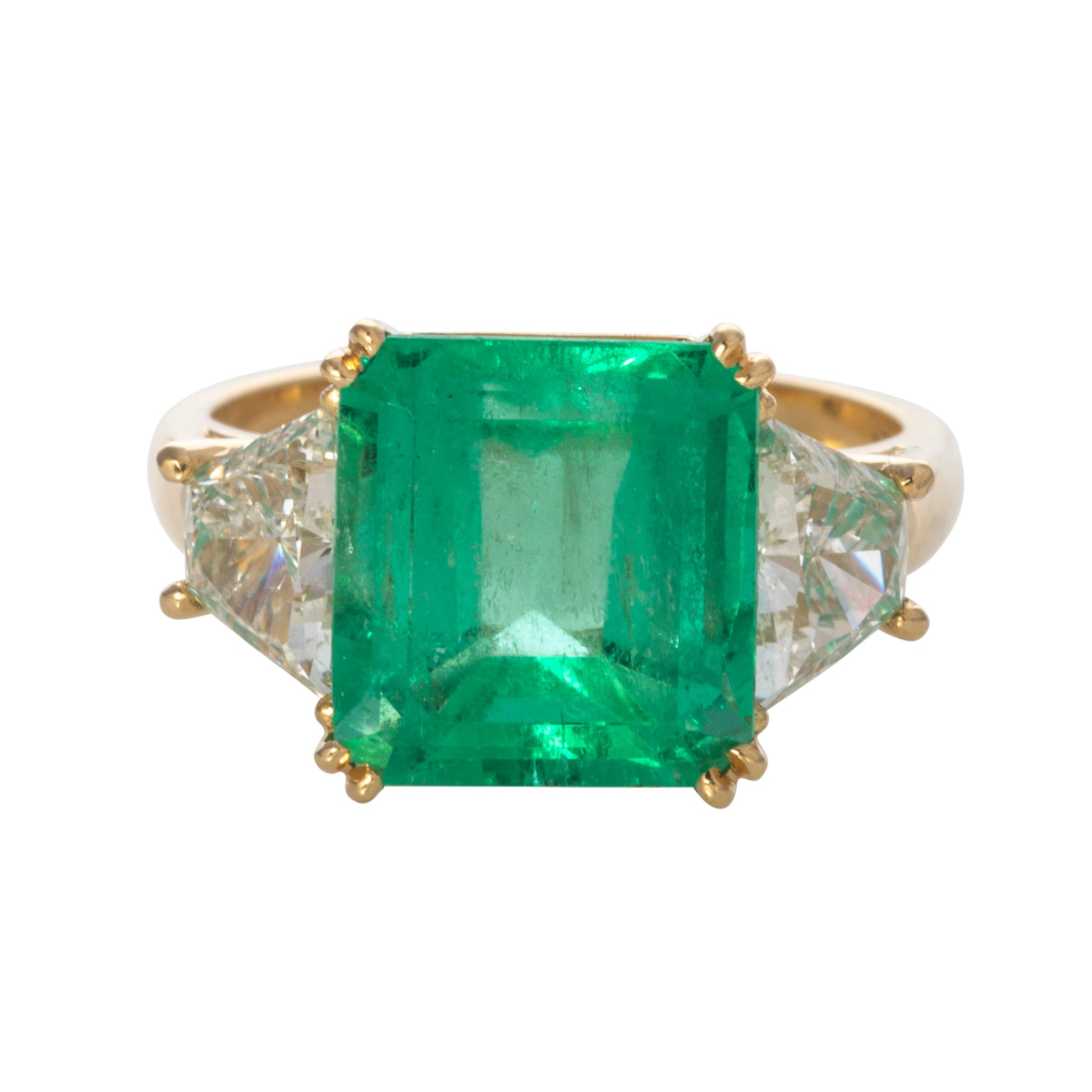 5.77ct Emerald & Diamond Three-Stone 18K Gold Ring