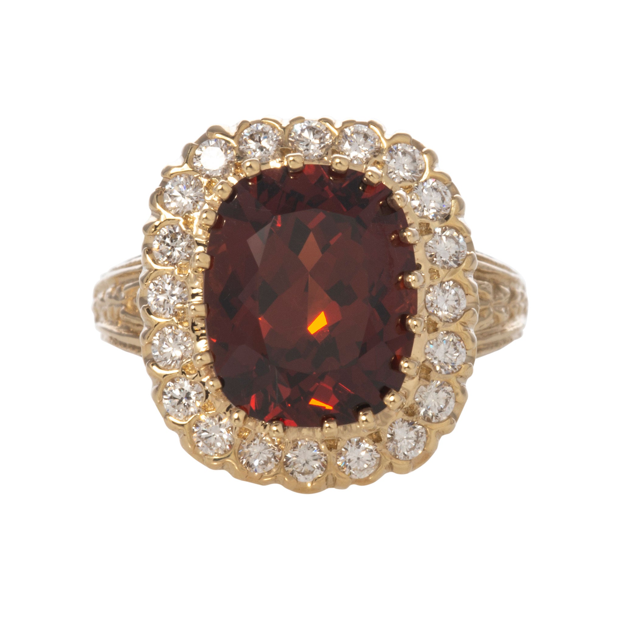 Garnet & Diamond Cluster 14K Yellow Gold Ring