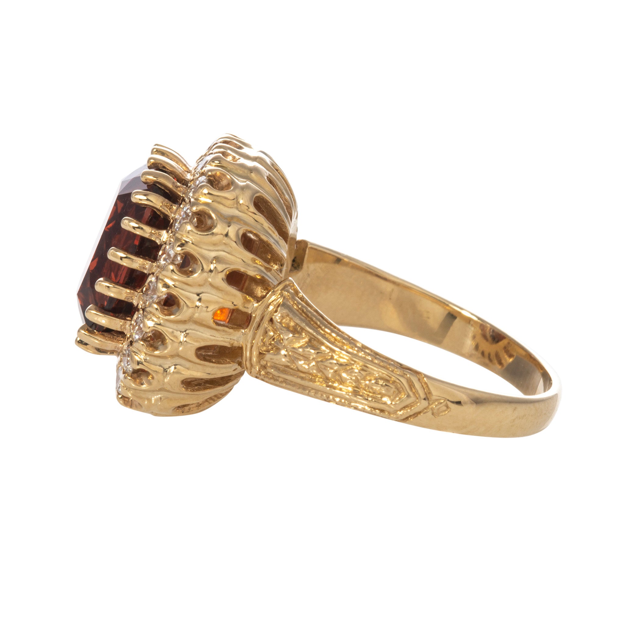 Garnet & Diamond Cluster 14K Yellow Gold Ring