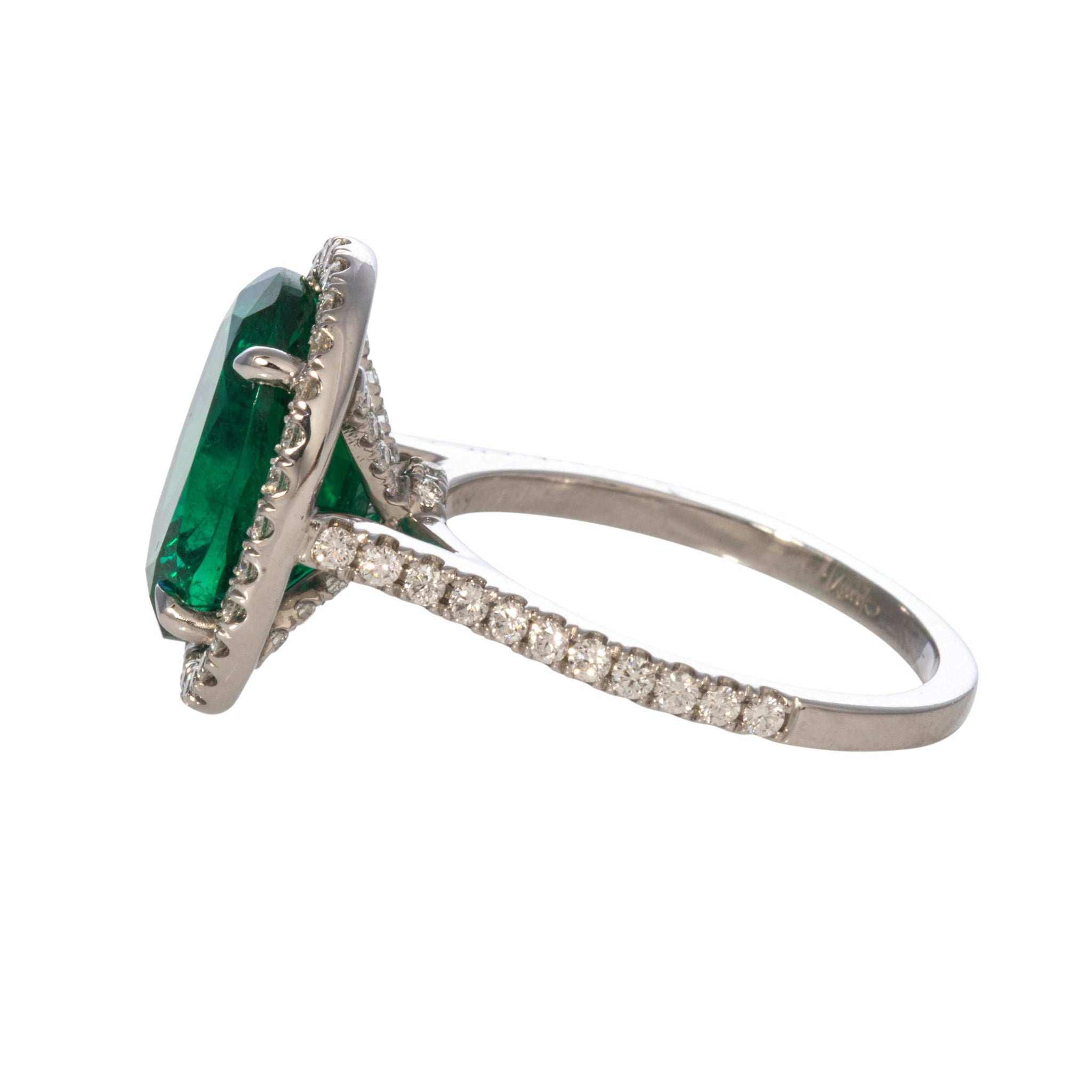 4.44ct Oval Emerald & Diamond Halo Platinum Ring