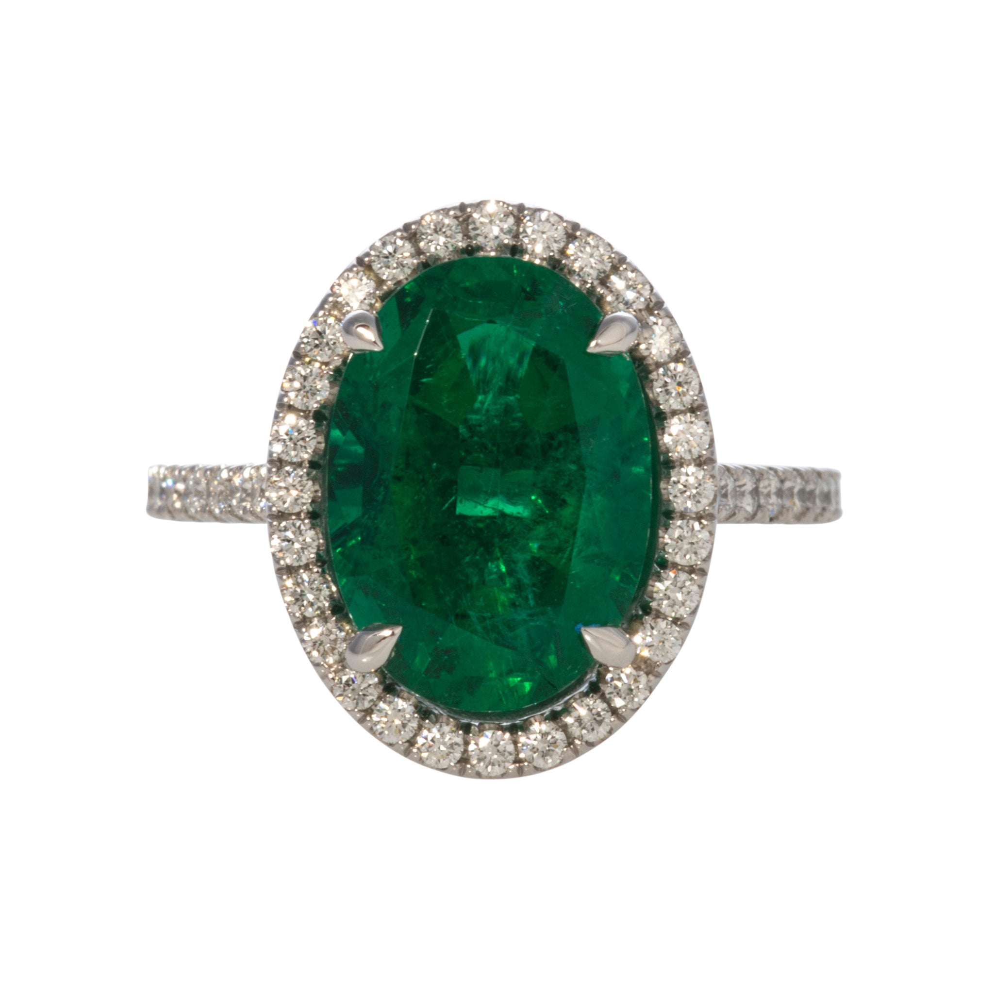 4.44ct Oval Emerald & Diamond Halo Platinum Ring