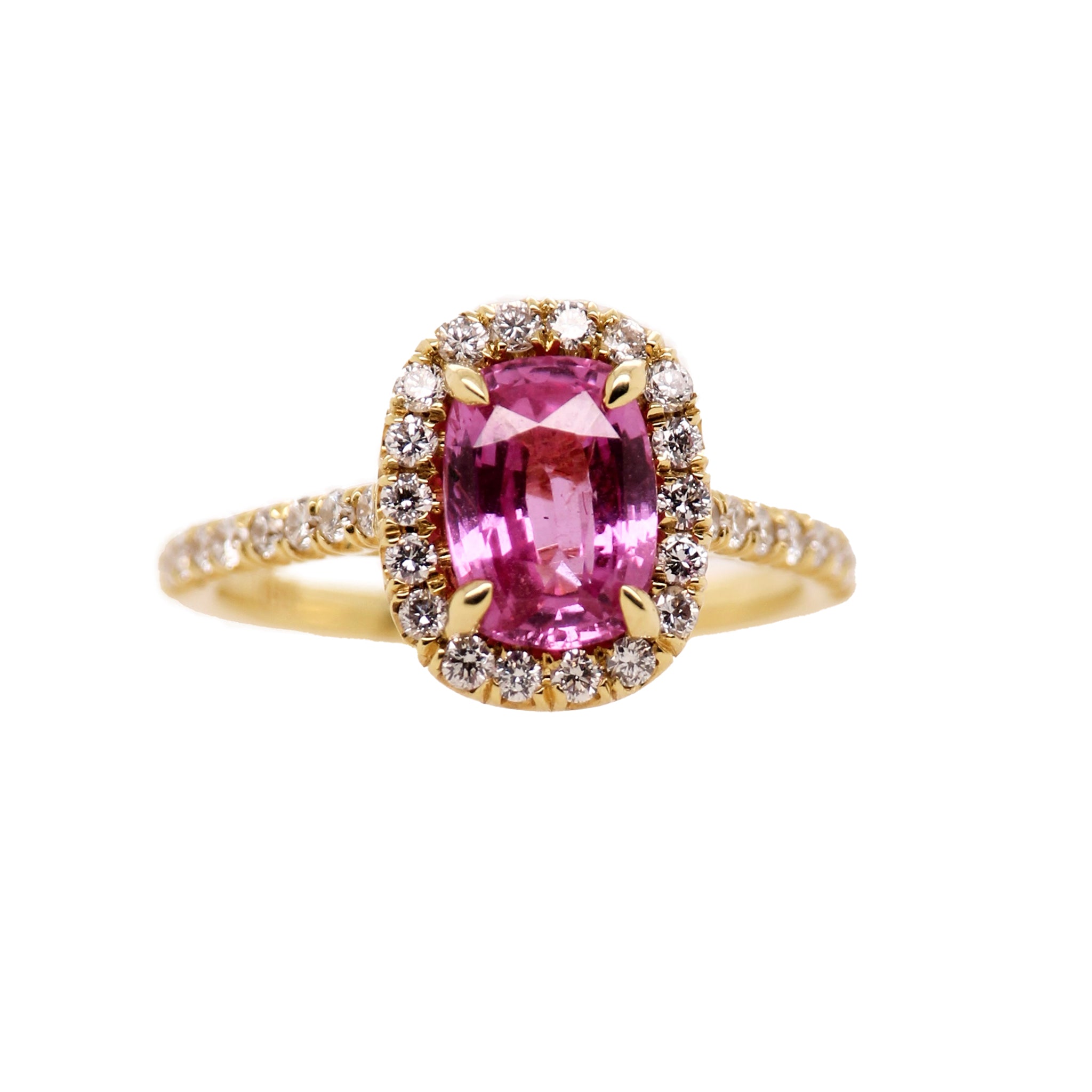 2.10ctw Pink Sapphire & Diamond Pavé 18K Yellow Gold Ring