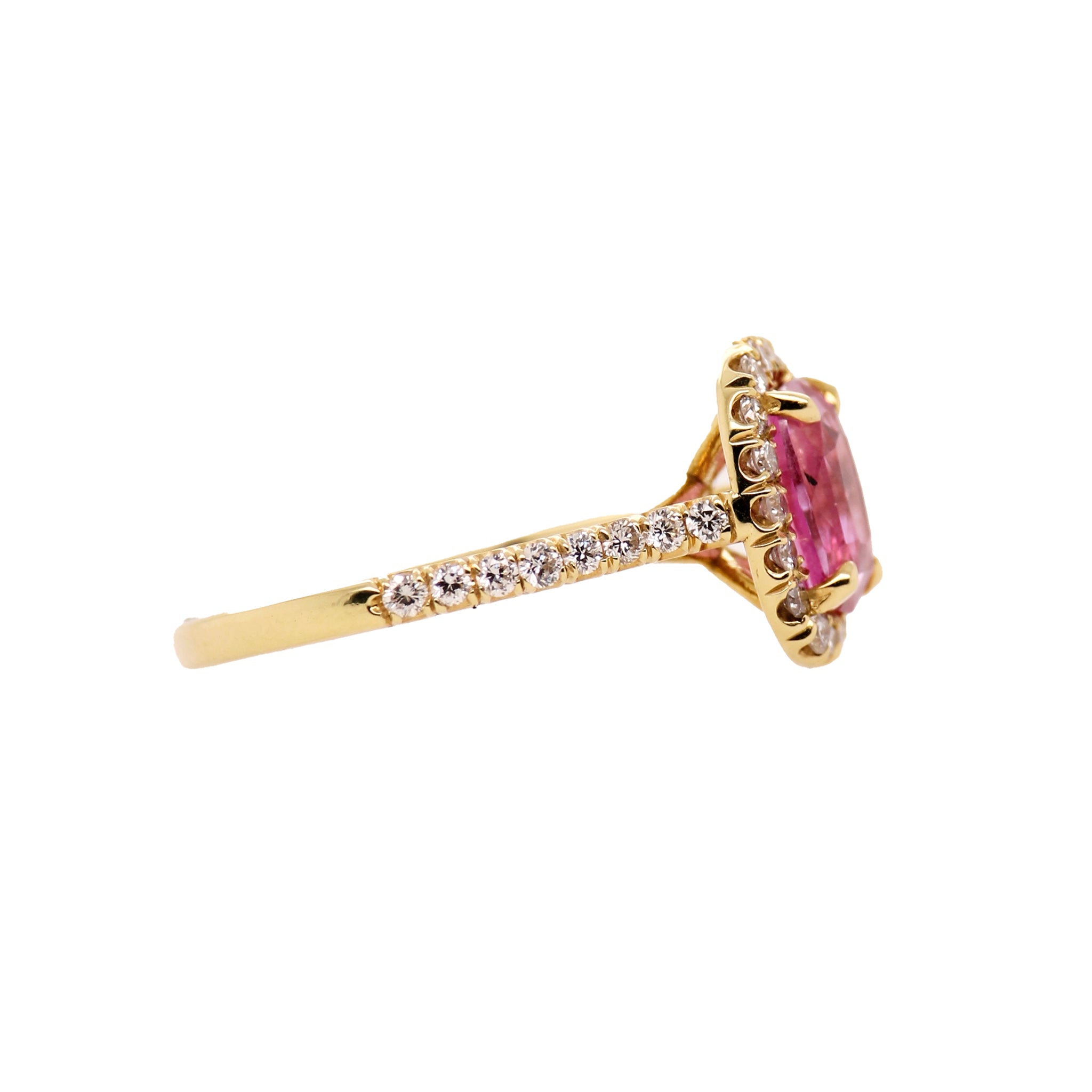 2.10ctw Pink Sapphire & Diamond Pavé 18K Yellow Gold Ring