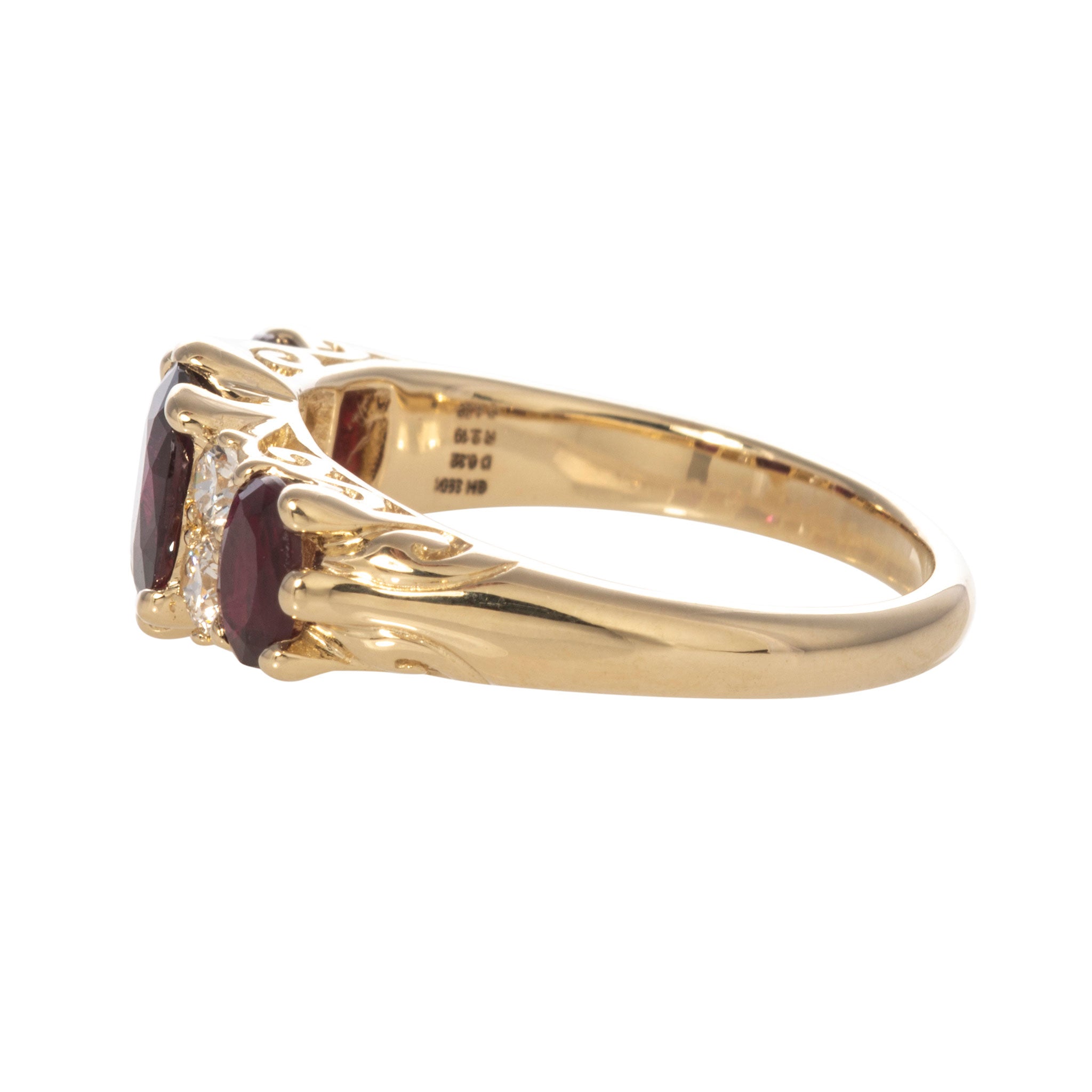 Victorian Style 3-Stone Ruby & Diamond 14K Gold Ring