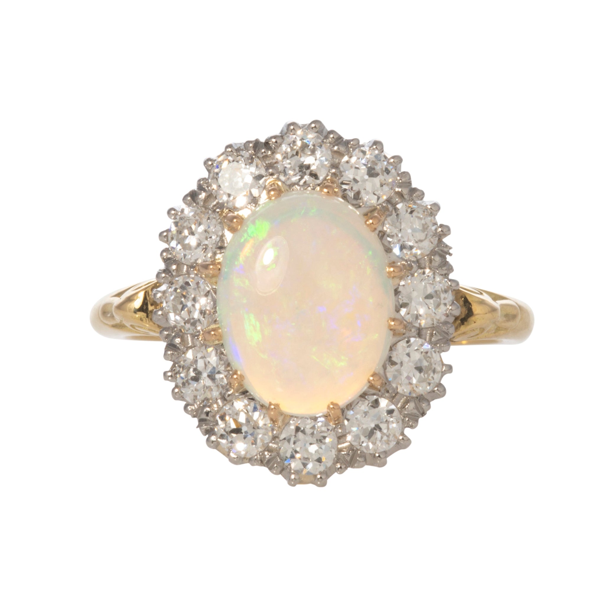 Victorian Style 1.60ct Opal & Diamond Cluster Ring