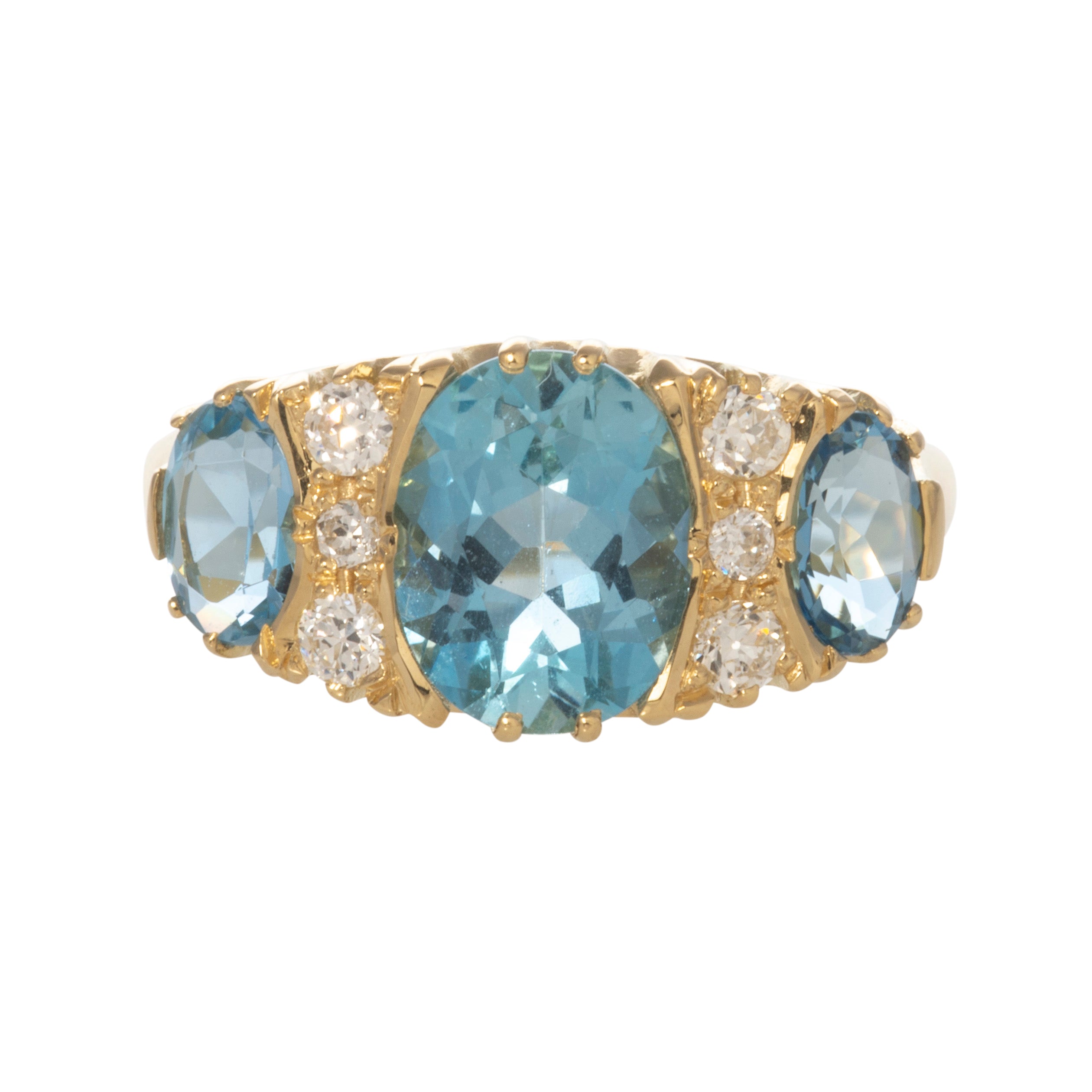 Victorian Style 2.27ct Aquamarine & Diamond 18K Gold Ring