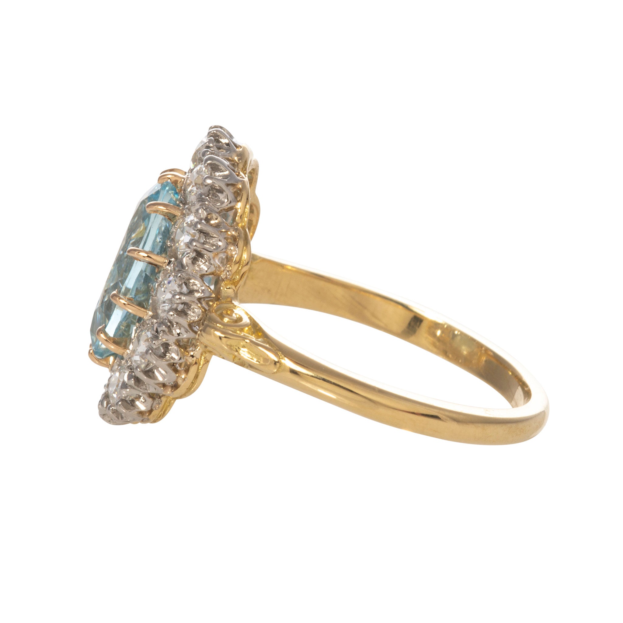 Victorian Style 2.25ct Oval Aquamarine & Diamond Cluster Ring