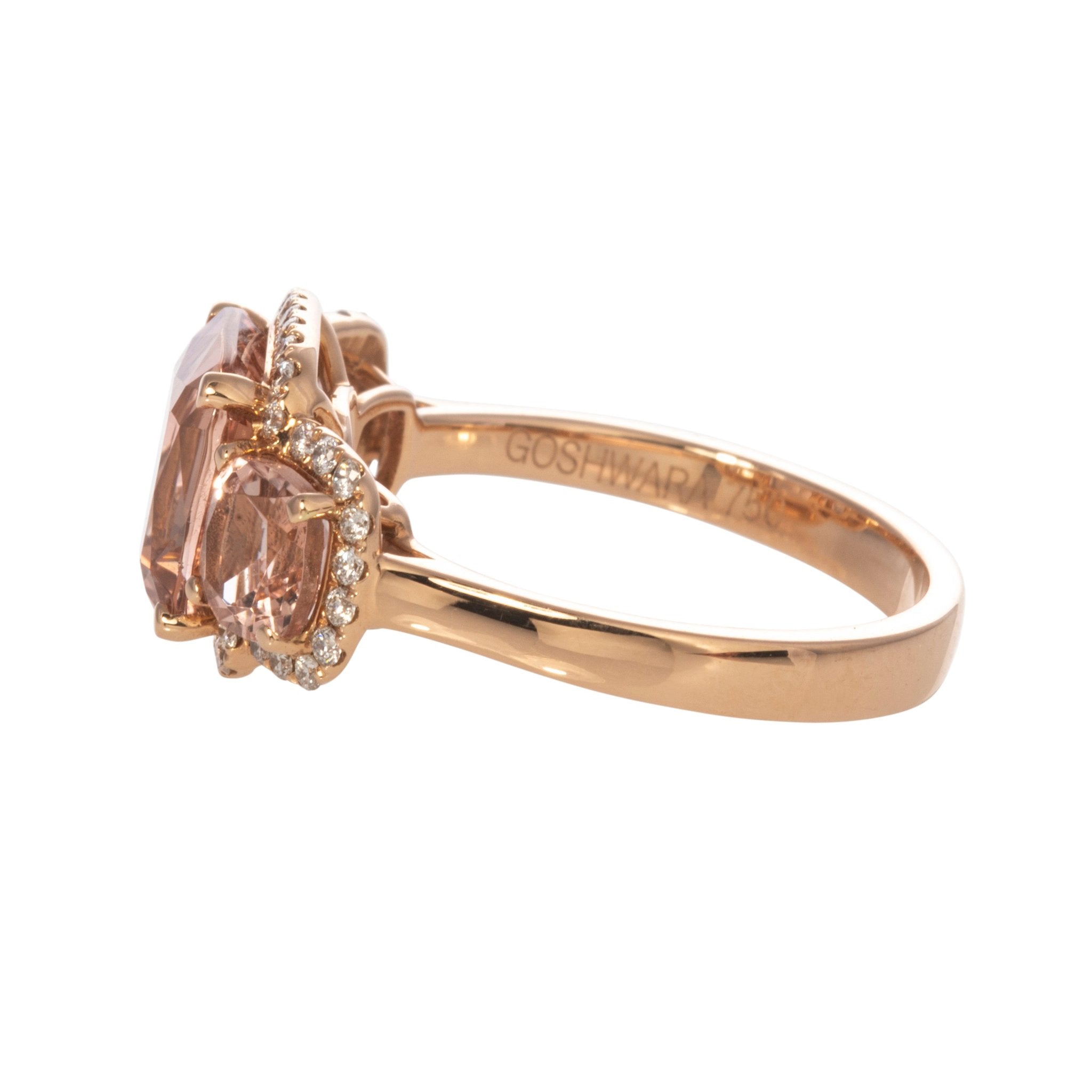 Goshwara 3 Stone Pink Tourmaline & Diamond 18K Rose Gold Ring