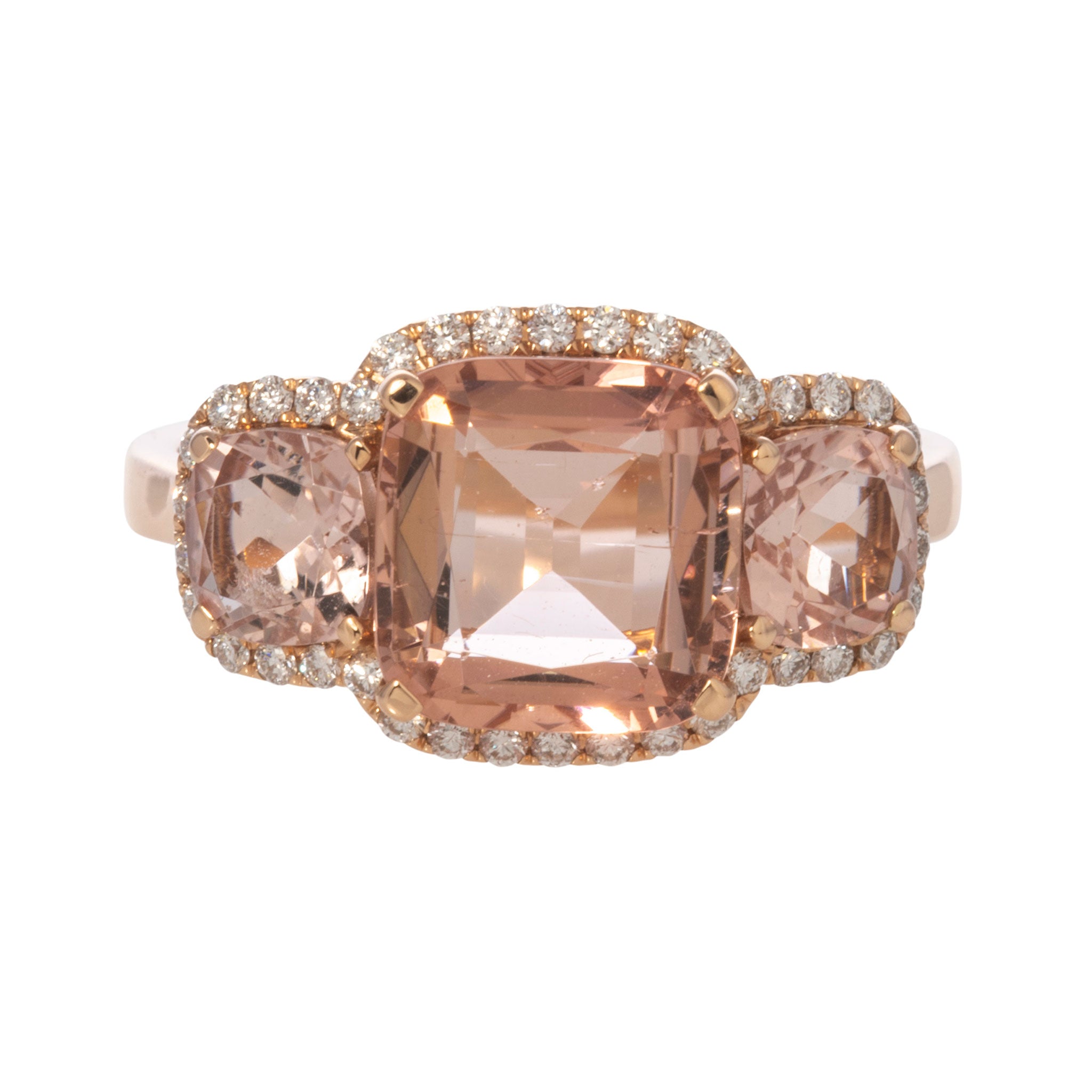 Goshwara 3 Stone Pink Tourmaline & Diamond 18K Rose Gold Ring