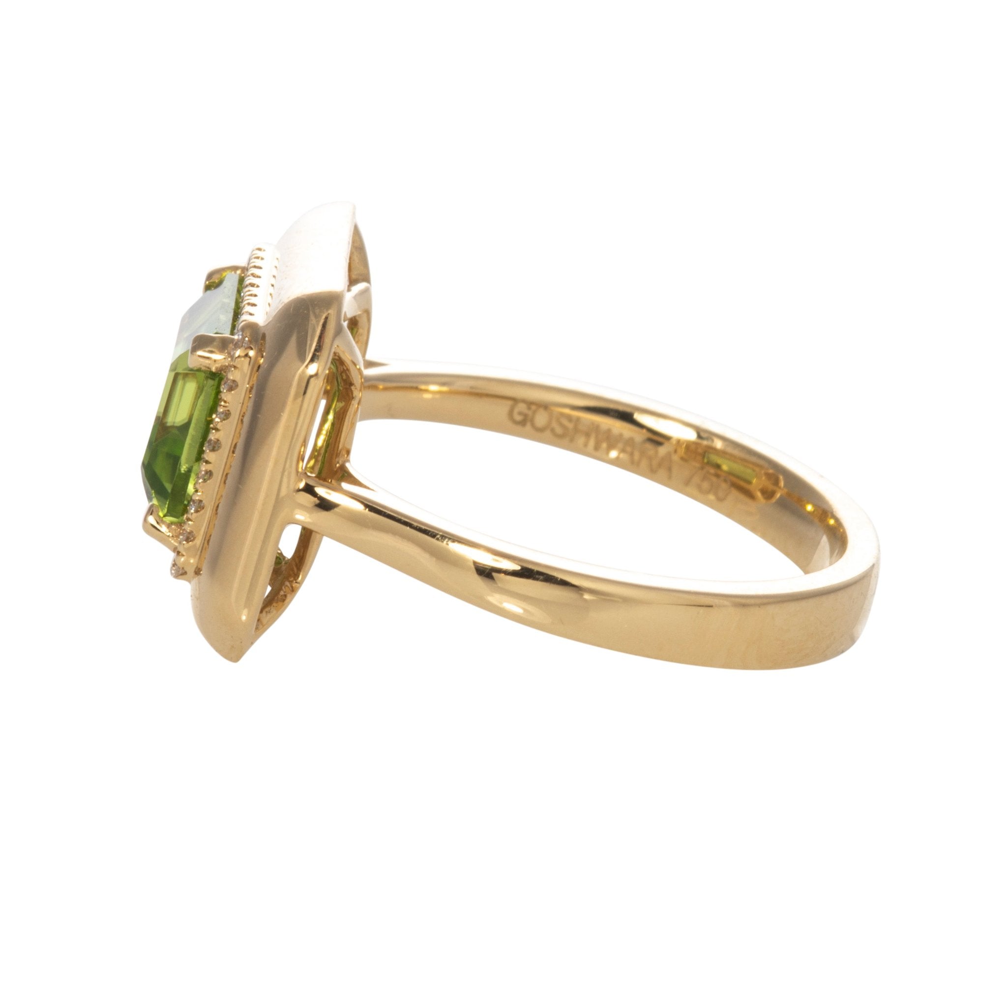 Goshwara Emerald-Cut Peridot & Diamond 18K Gold Ring