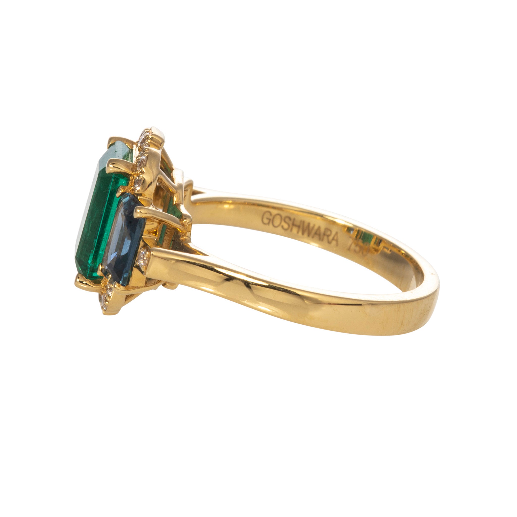 Goshwara 3 Stone Emerald & Sapphire 18K Gold Ring