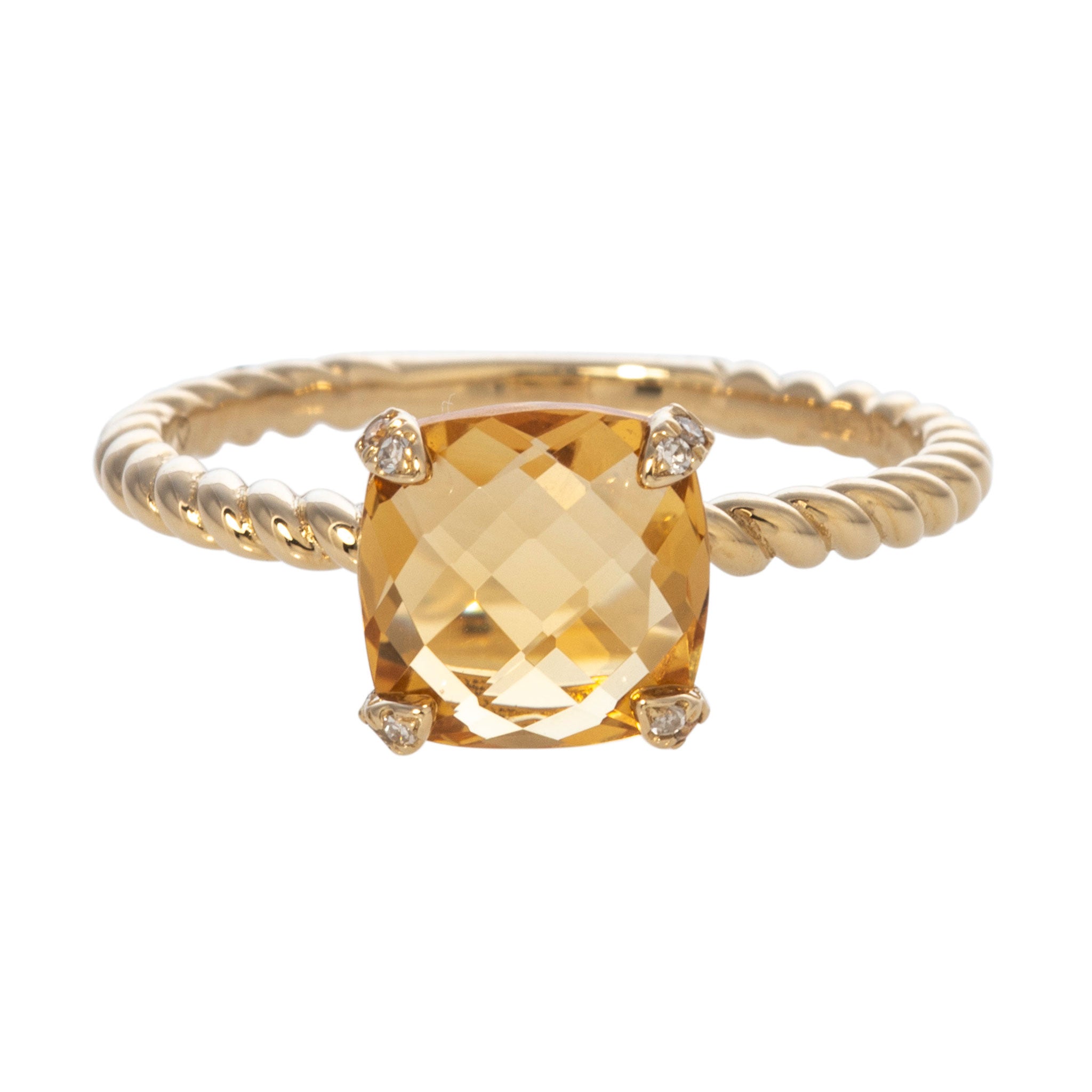 Citrine & Diamond 14K Yellow Gold Braided Ring