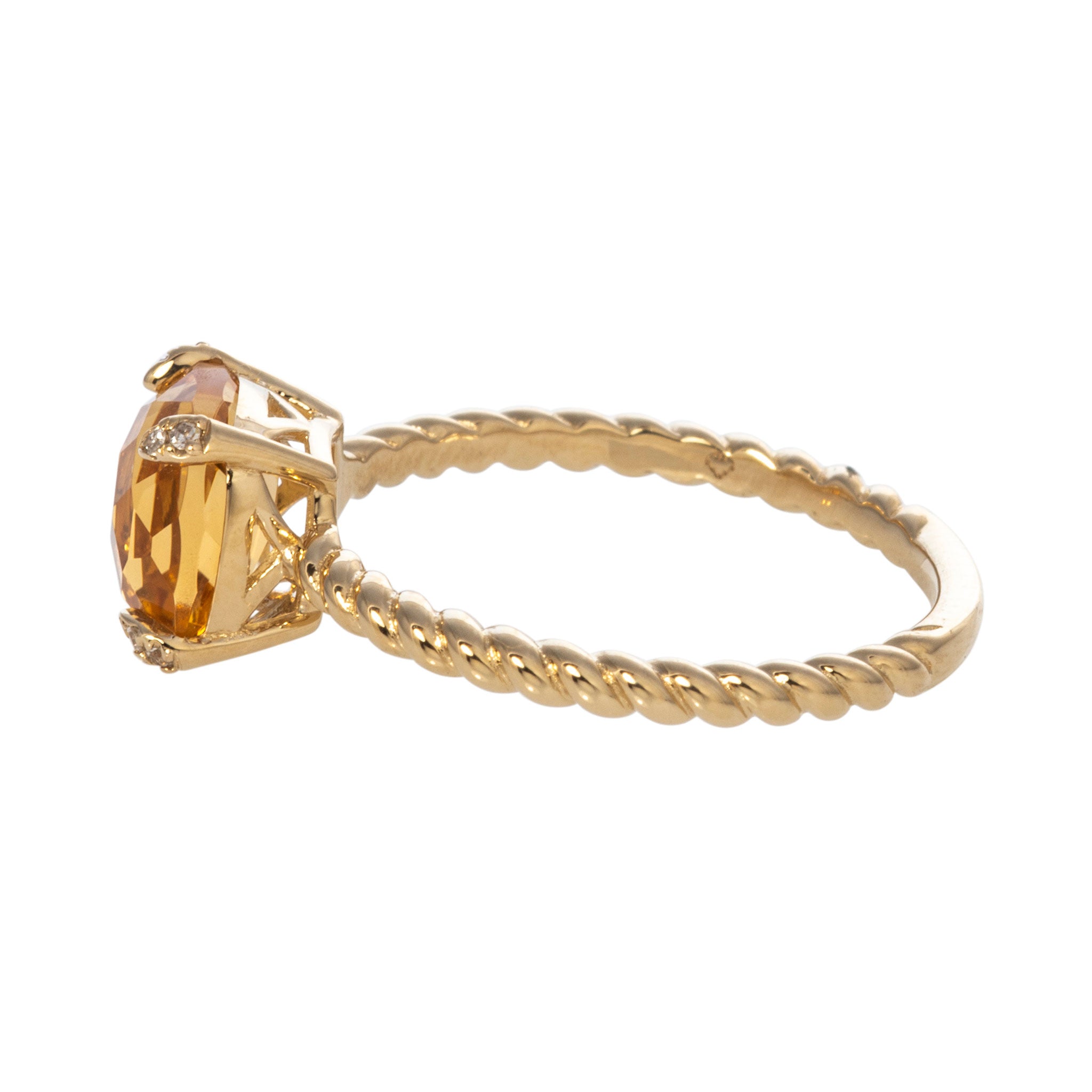 Citrine & Diamond 14K Yellow Gold Braided Ring