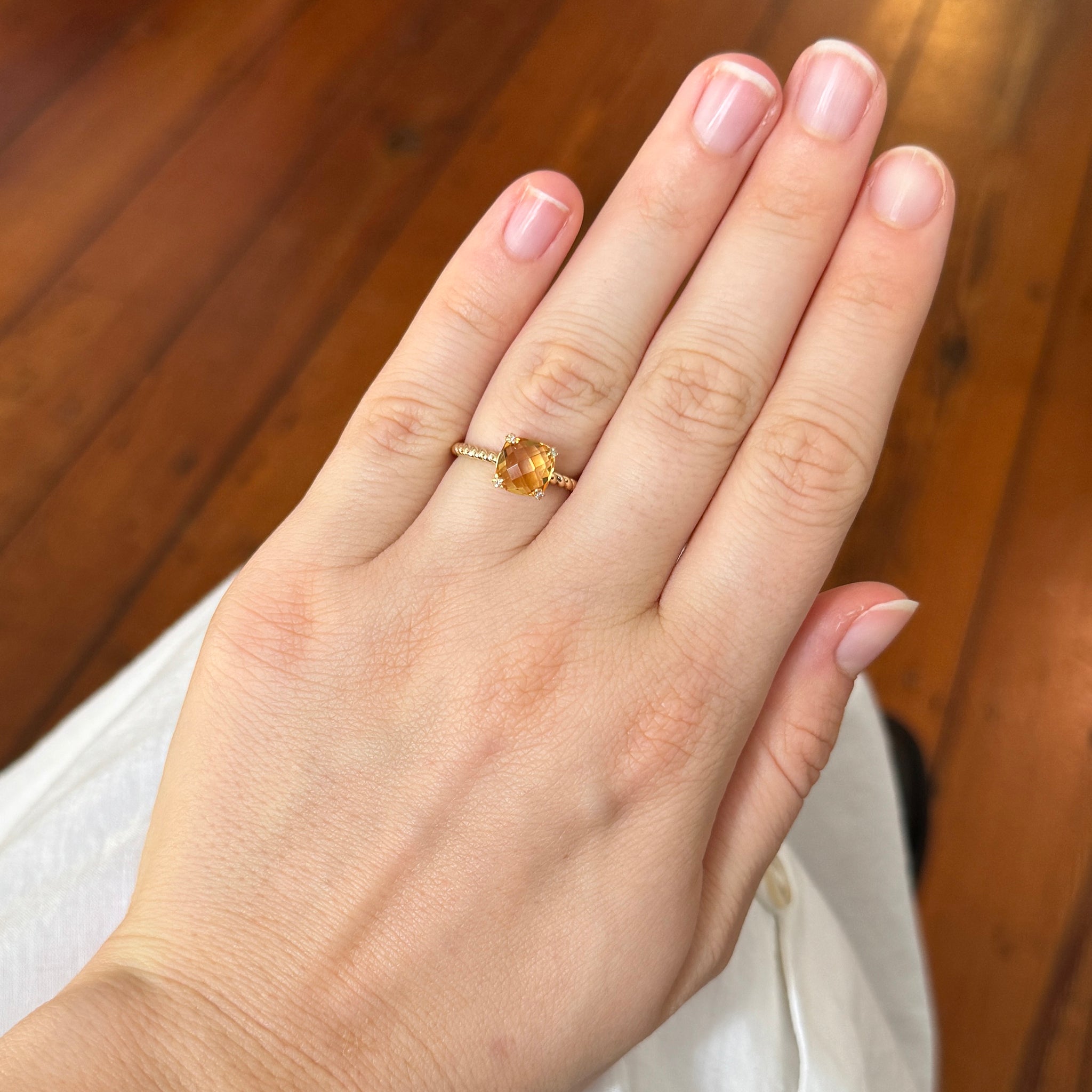 Citrine & Diamond 14K Yellow Gold Braided Ring