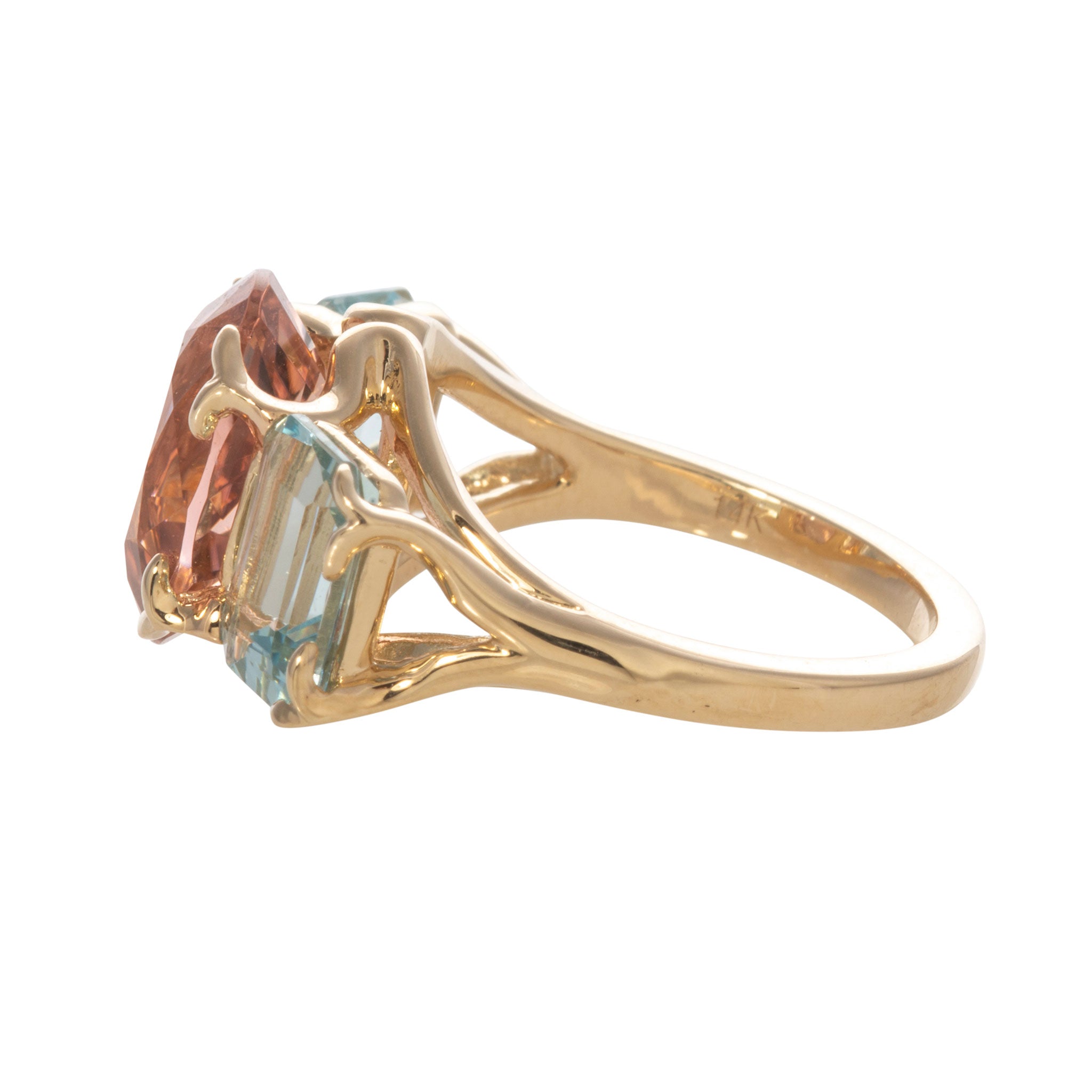 Pink Tourmaline & Aquamarine 14K Gold River Ring