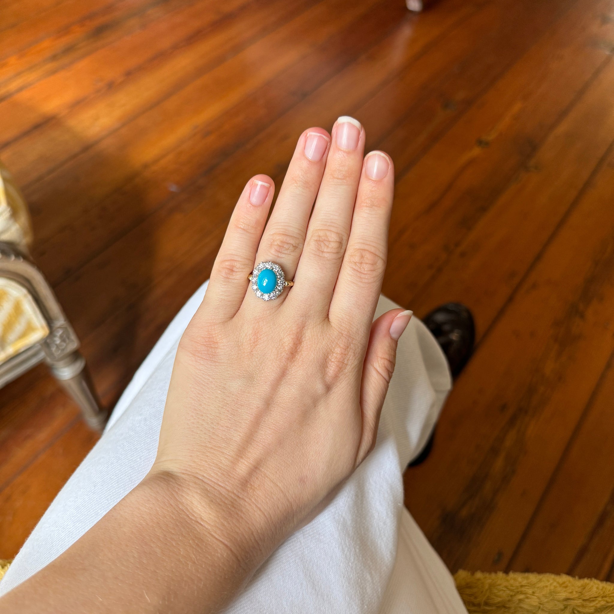 Victorian Style Turquoise & Diamond Cluster Ring