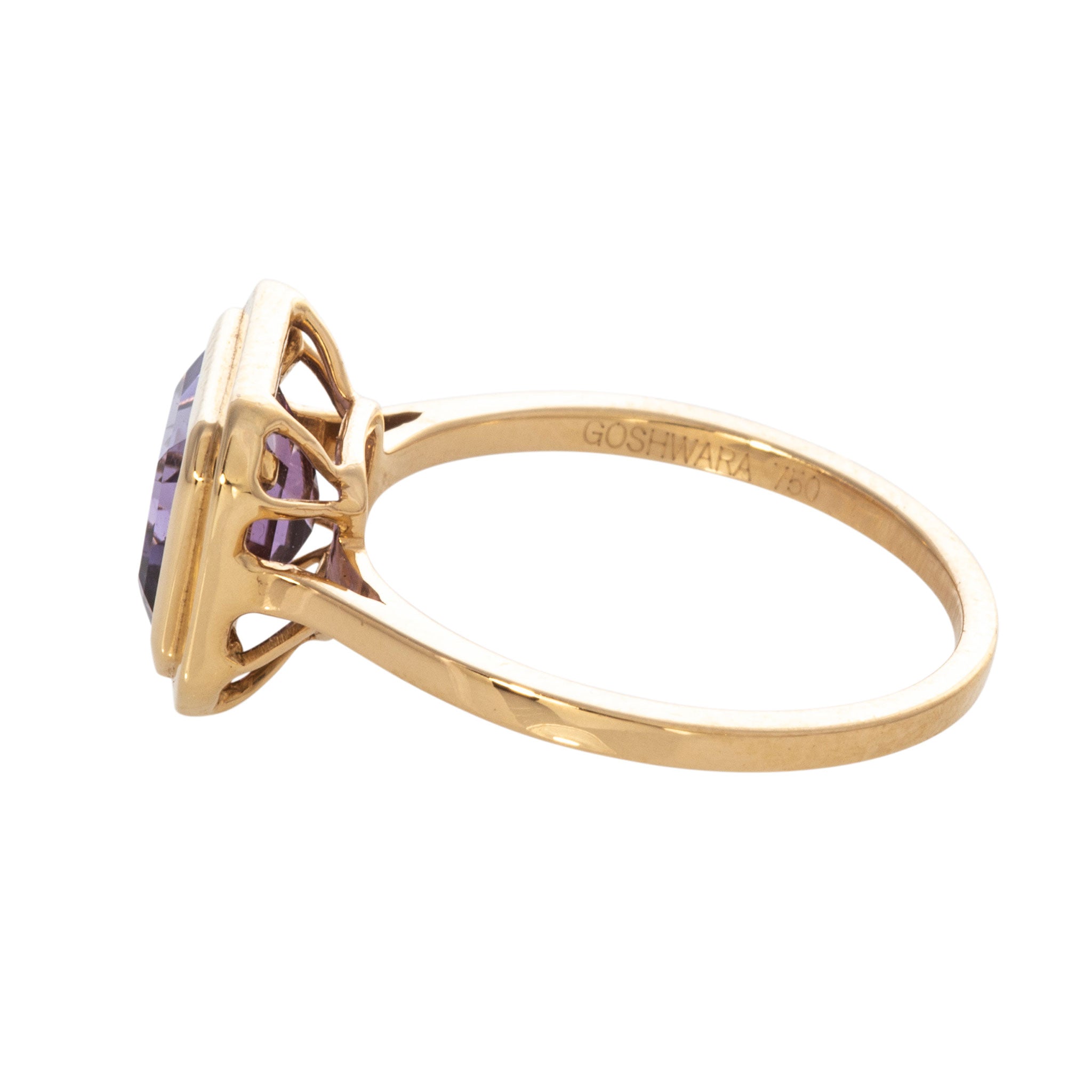 Goshwara Emerald-Cut Amethyst Bezel Set 18K Gold Ring