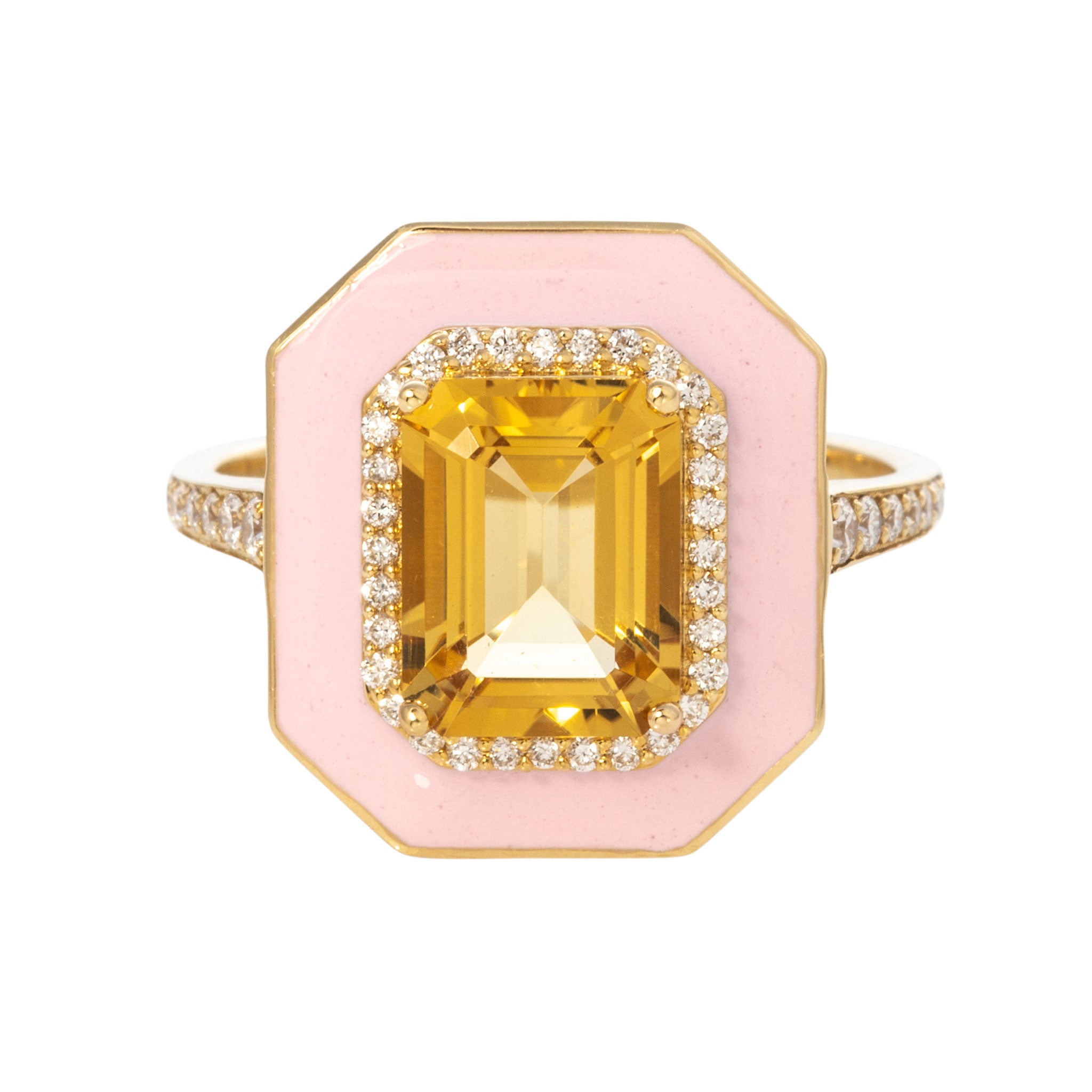 Goshwara Citrine, Diamond & Pink Enamel 18K Gold Ring