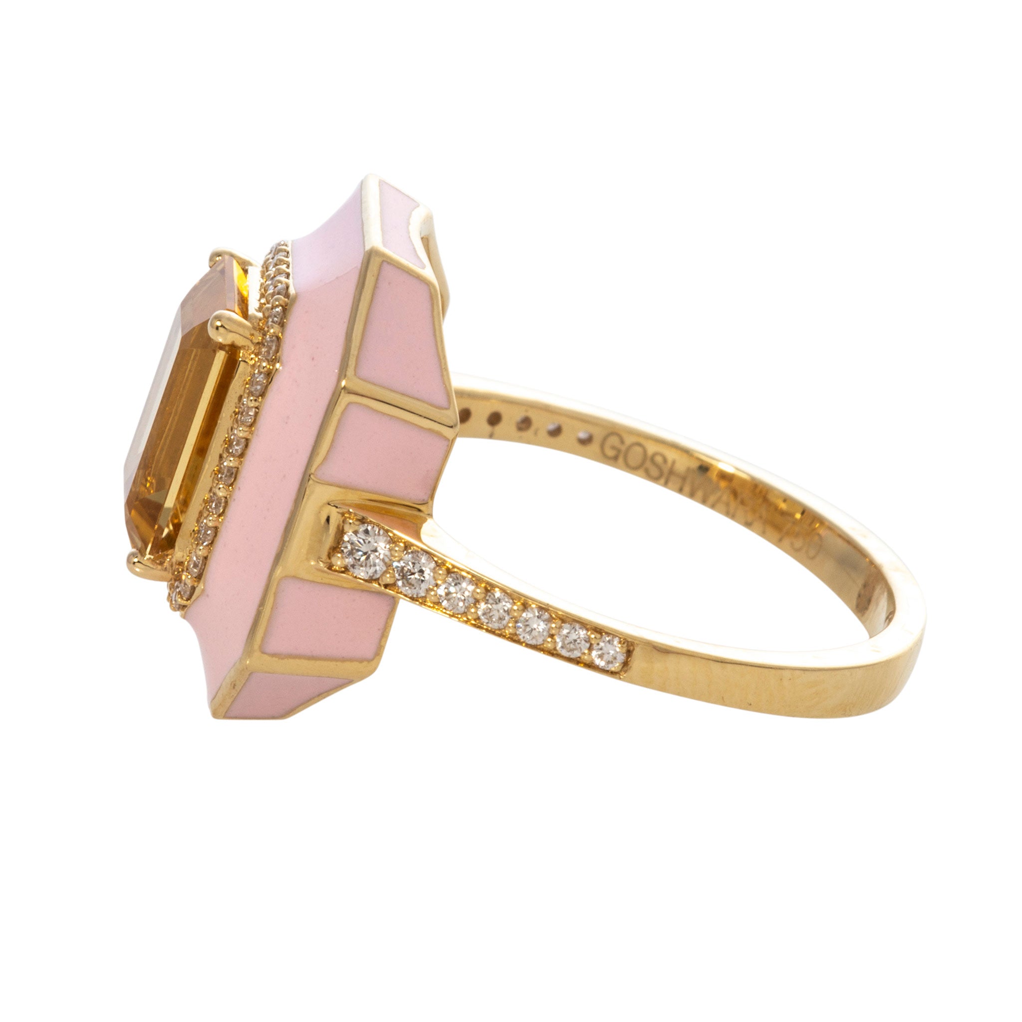 Goshwara Citrine, Diamond & Pink Enamel 18K Gold Ring