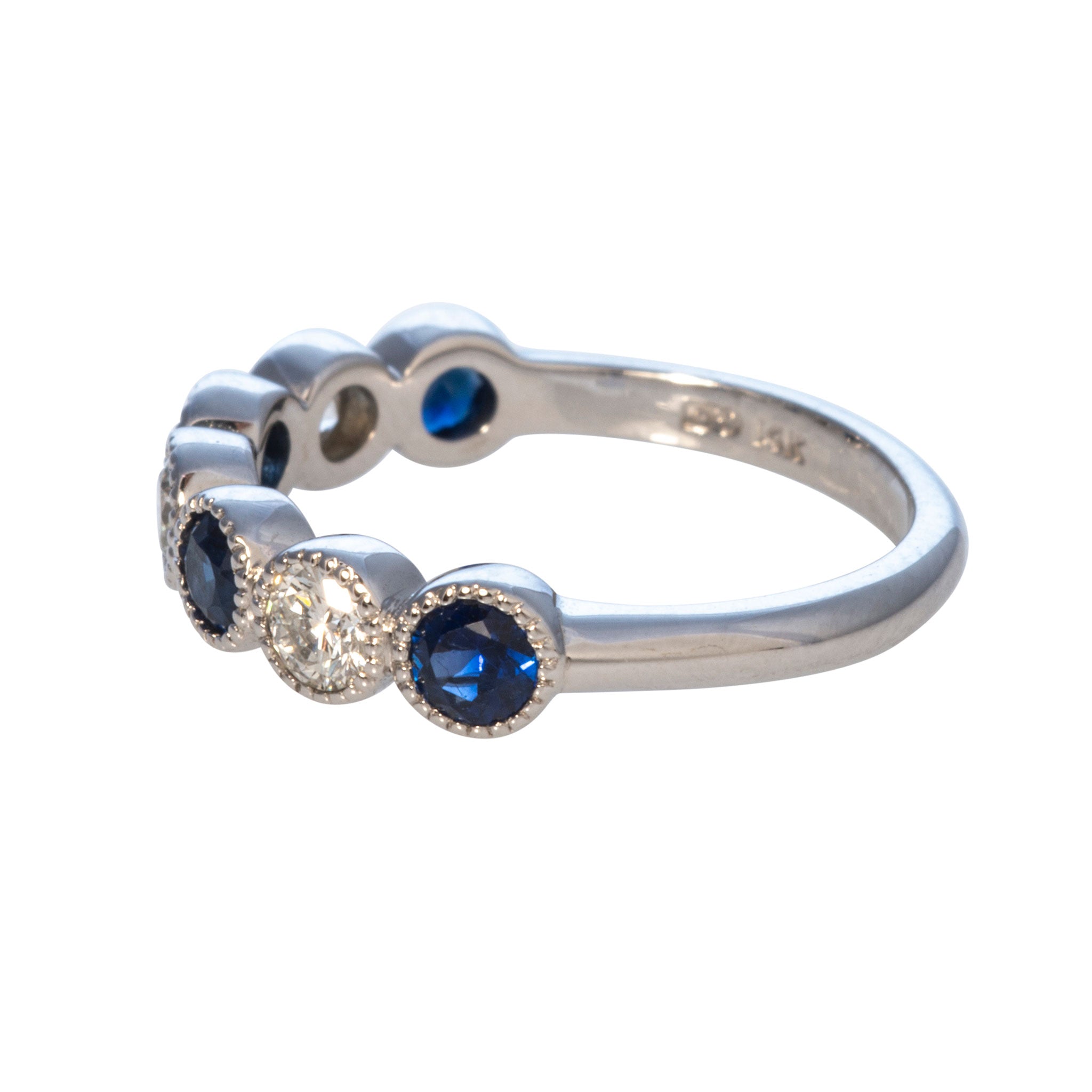 Sapphire & Diamond Bezel Milgrain Halfway 14K White Gold Band