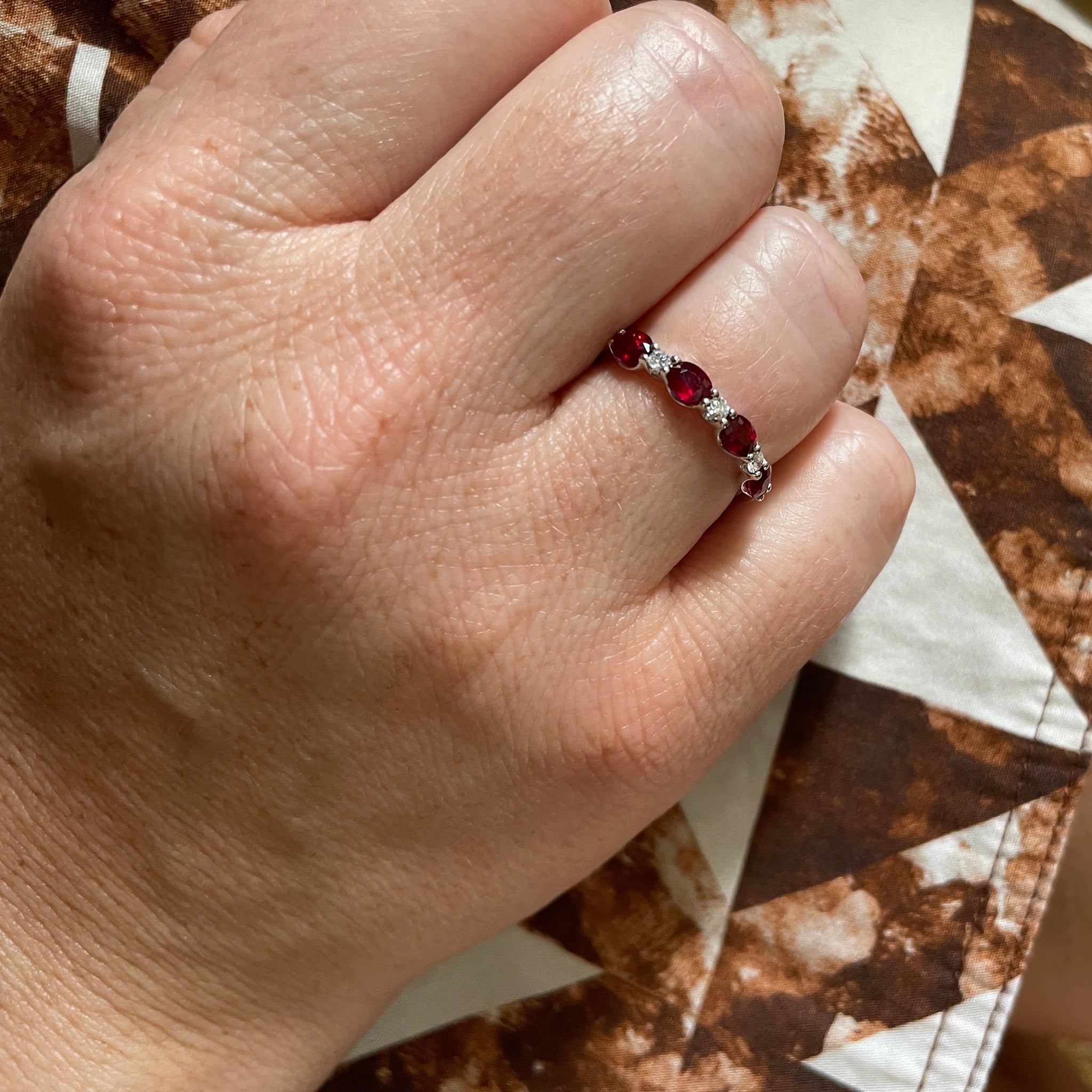 Oval Ruby & Round Diamond 14K White Gold Band