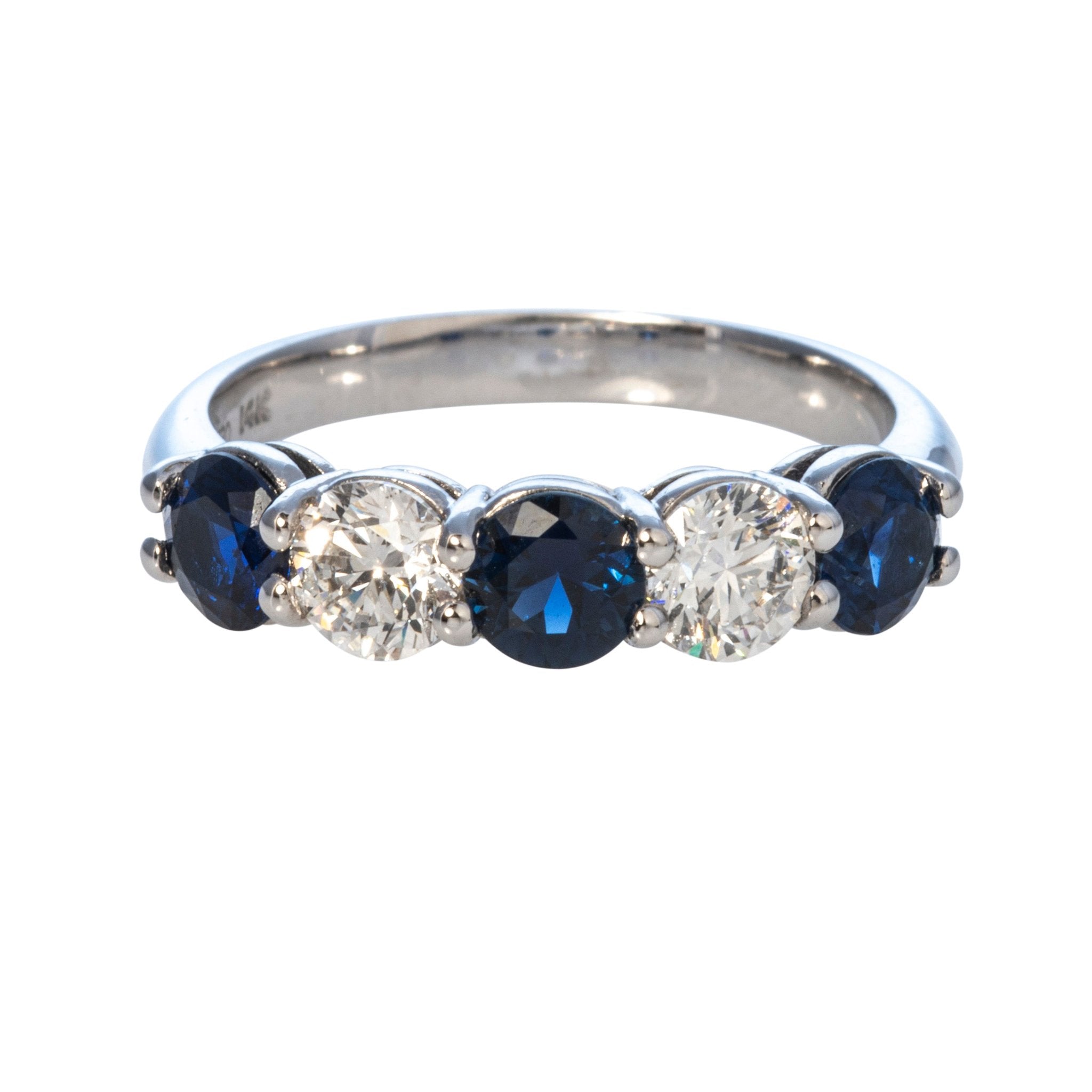 Round Sapphire & Diamond 5-Stone 14K White Gold Band