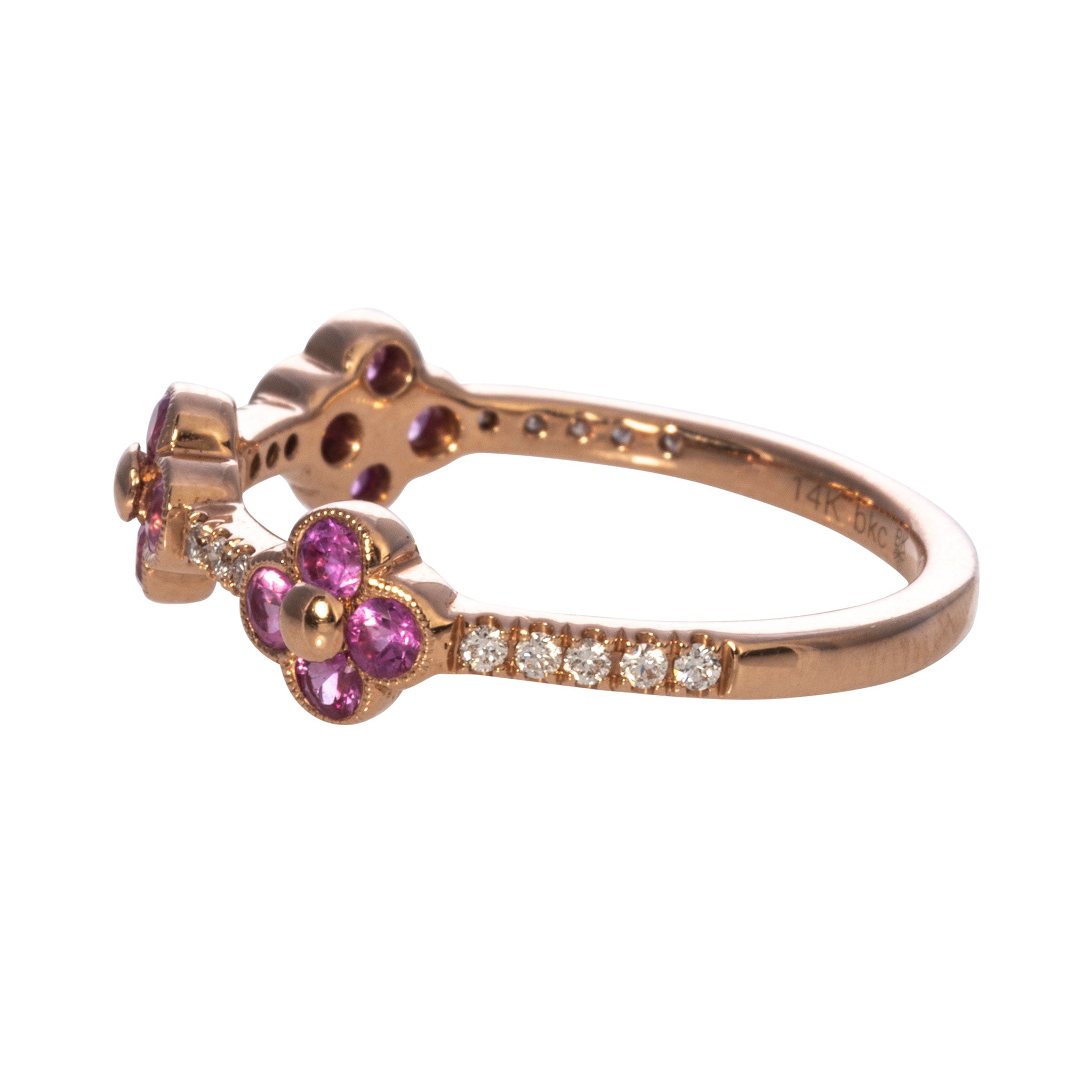 Pink Sapphire & Diamond Clover 14K Rose Gold Halfway Band