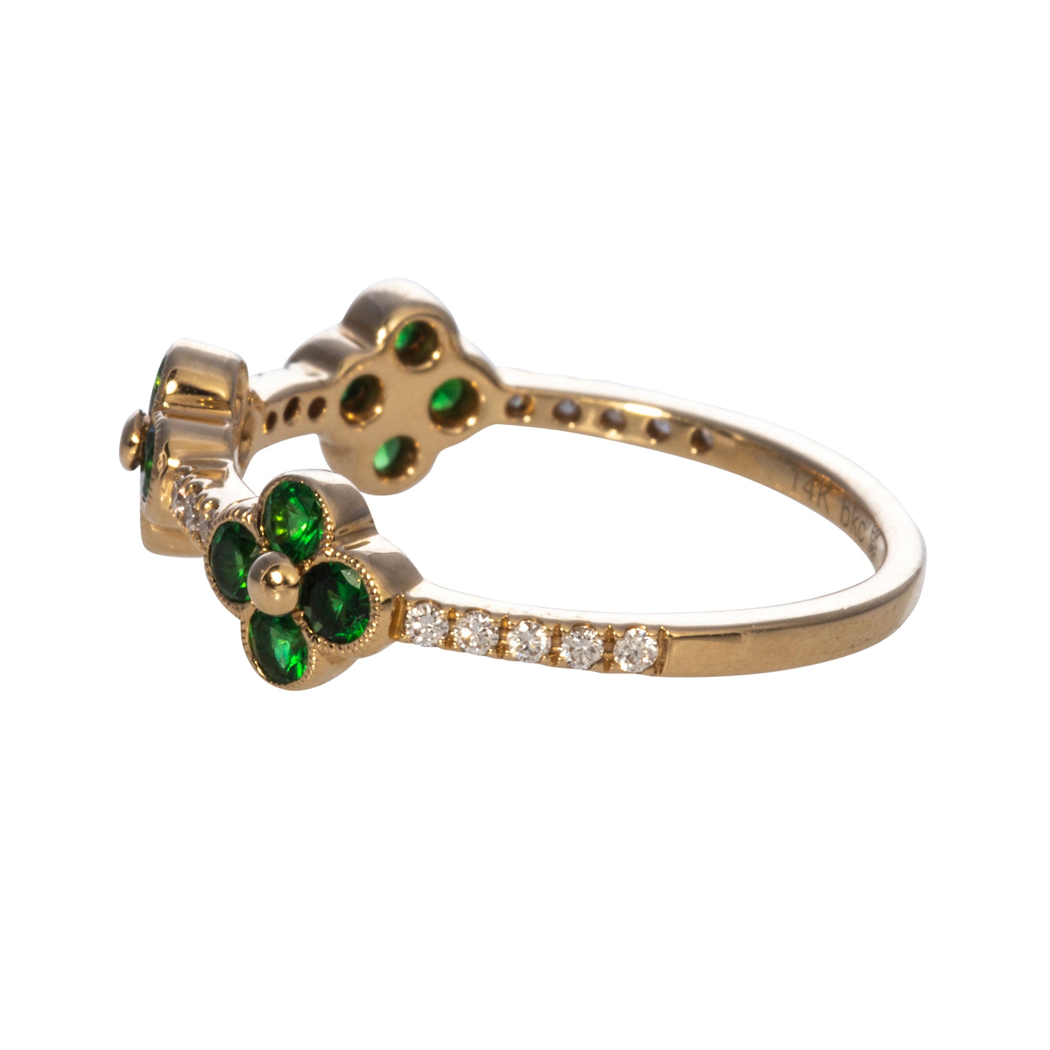 Tsavorite & Diamond Clover 14K Yellow Gold Halfway Band