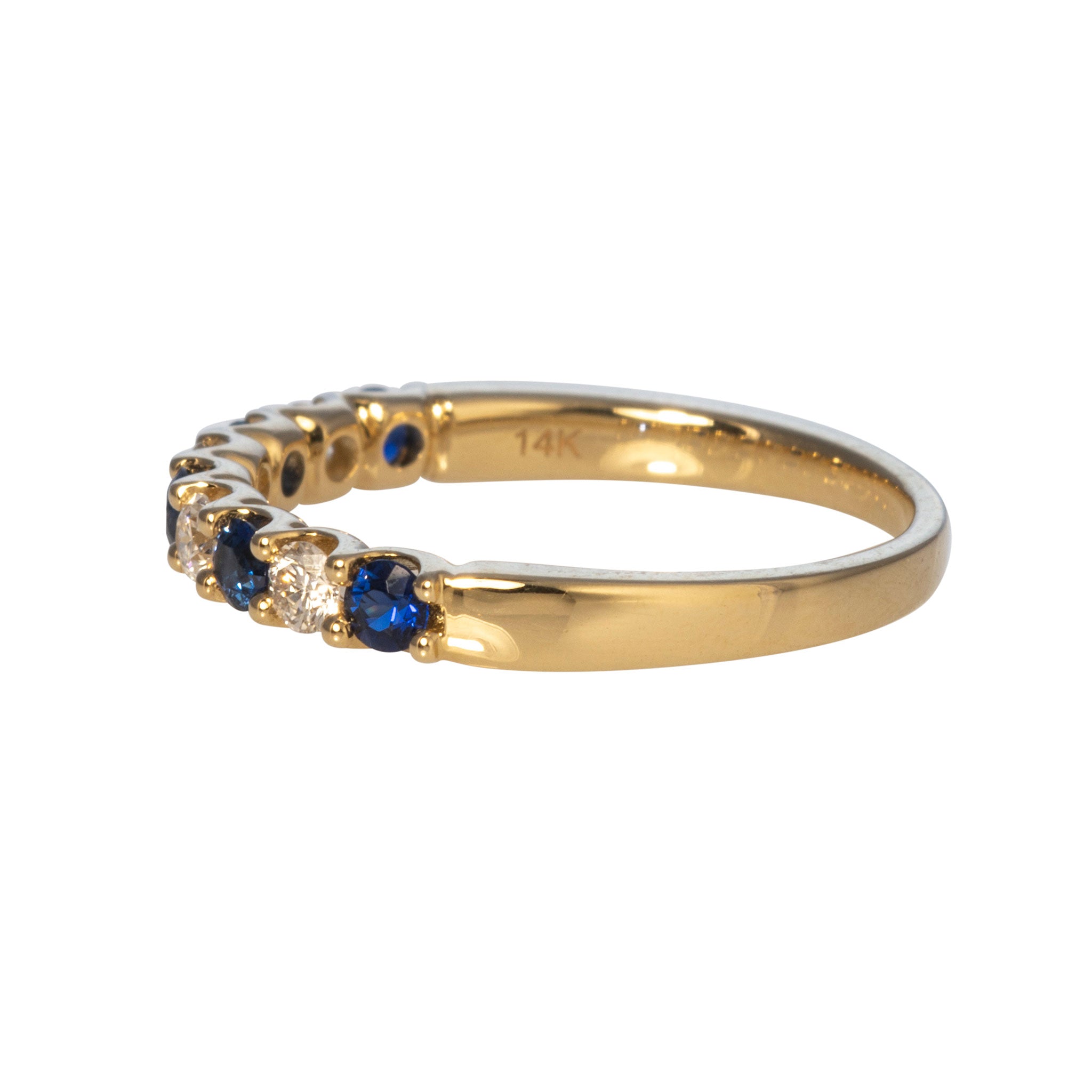 Sapphire & Diamond Halfway U-Prong 14K Yellow Gold Band