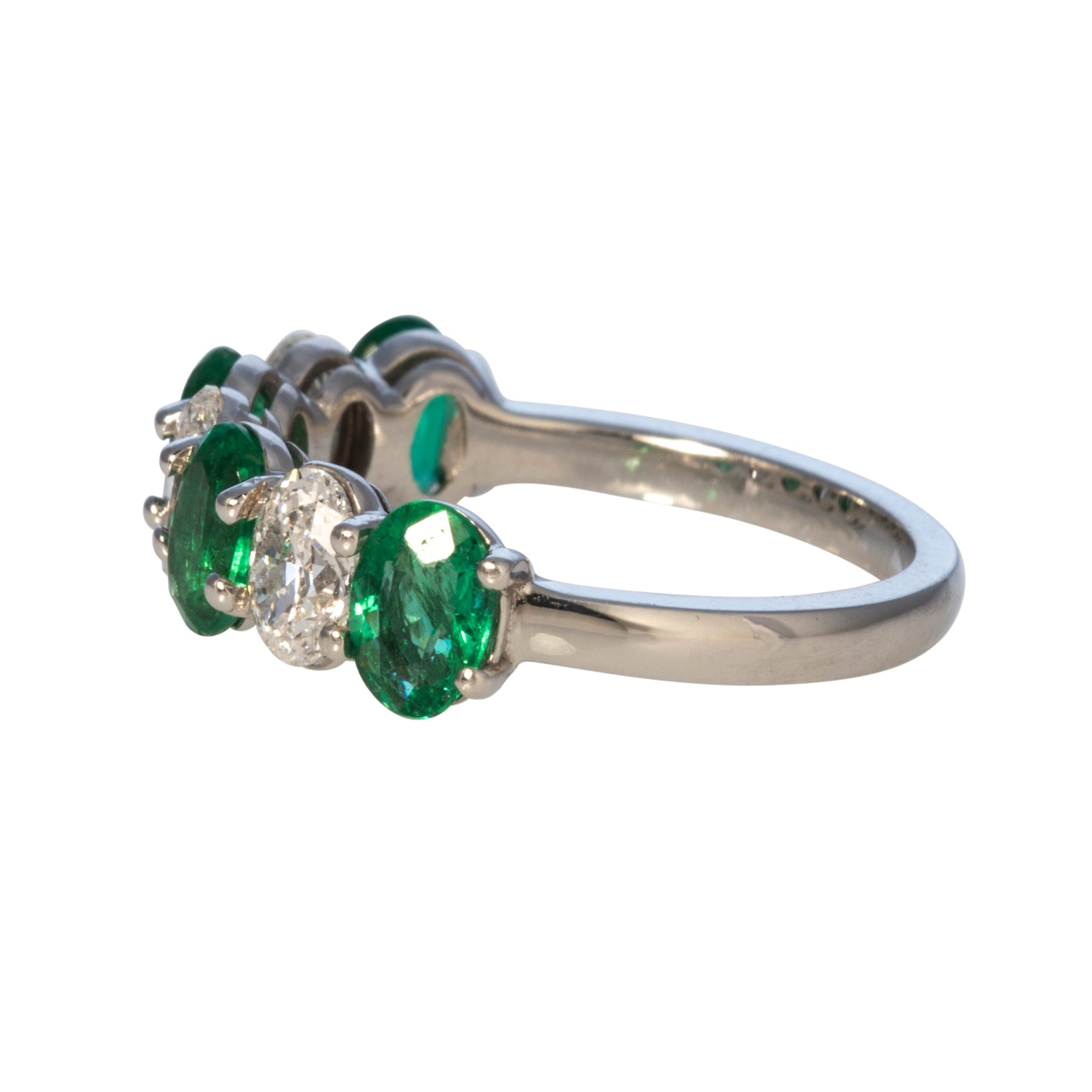 Oval Emerald & Diamond 7-Stone 14K White Gold Band