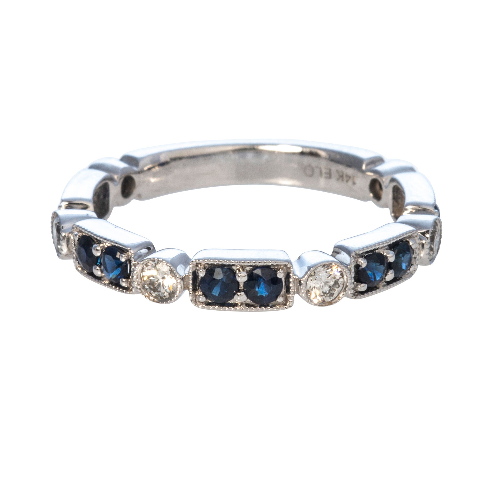 Sapphire & Diamond 14K White Gold Milgrain Band