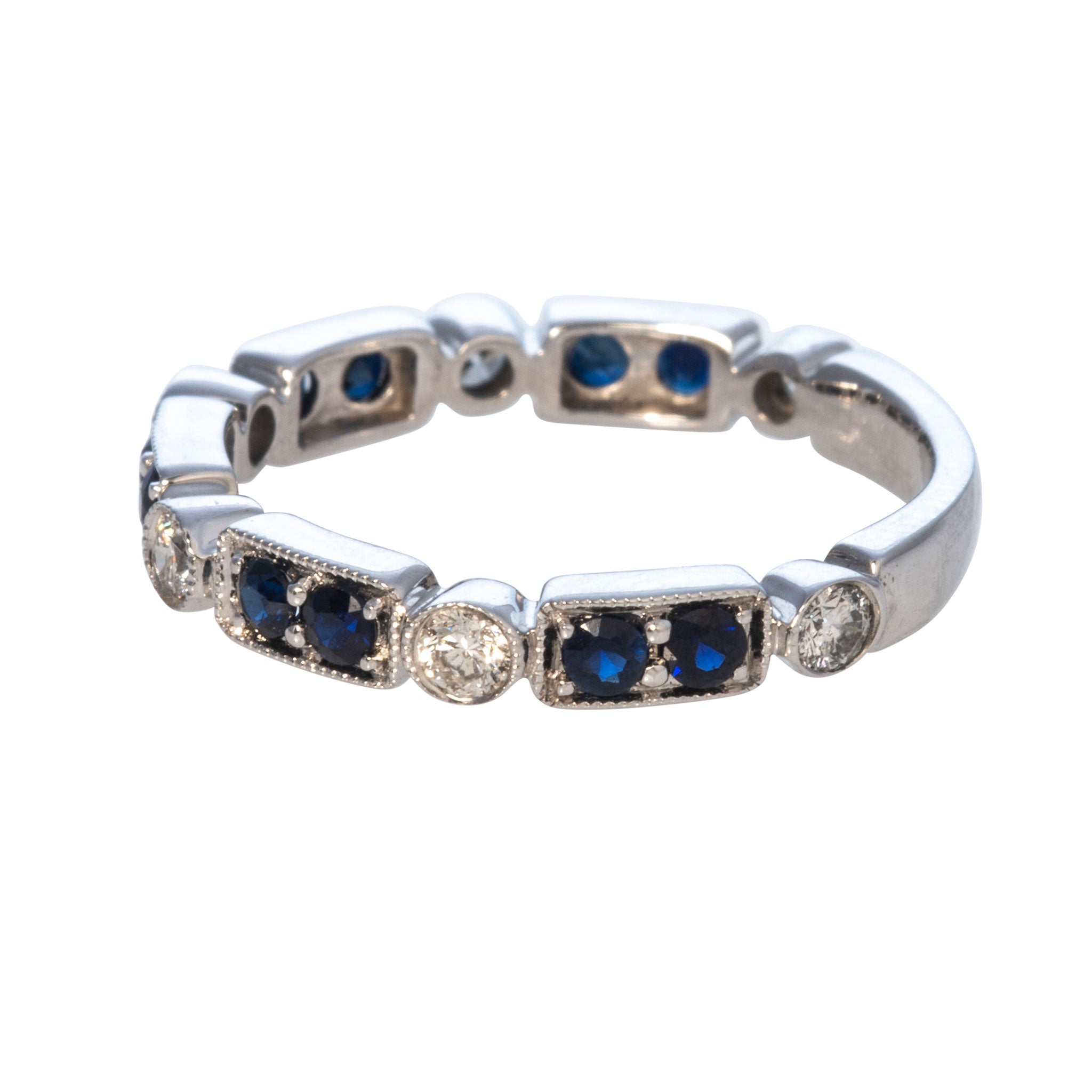 Sapphire & Diamond 14K White Gold Milgrain Band