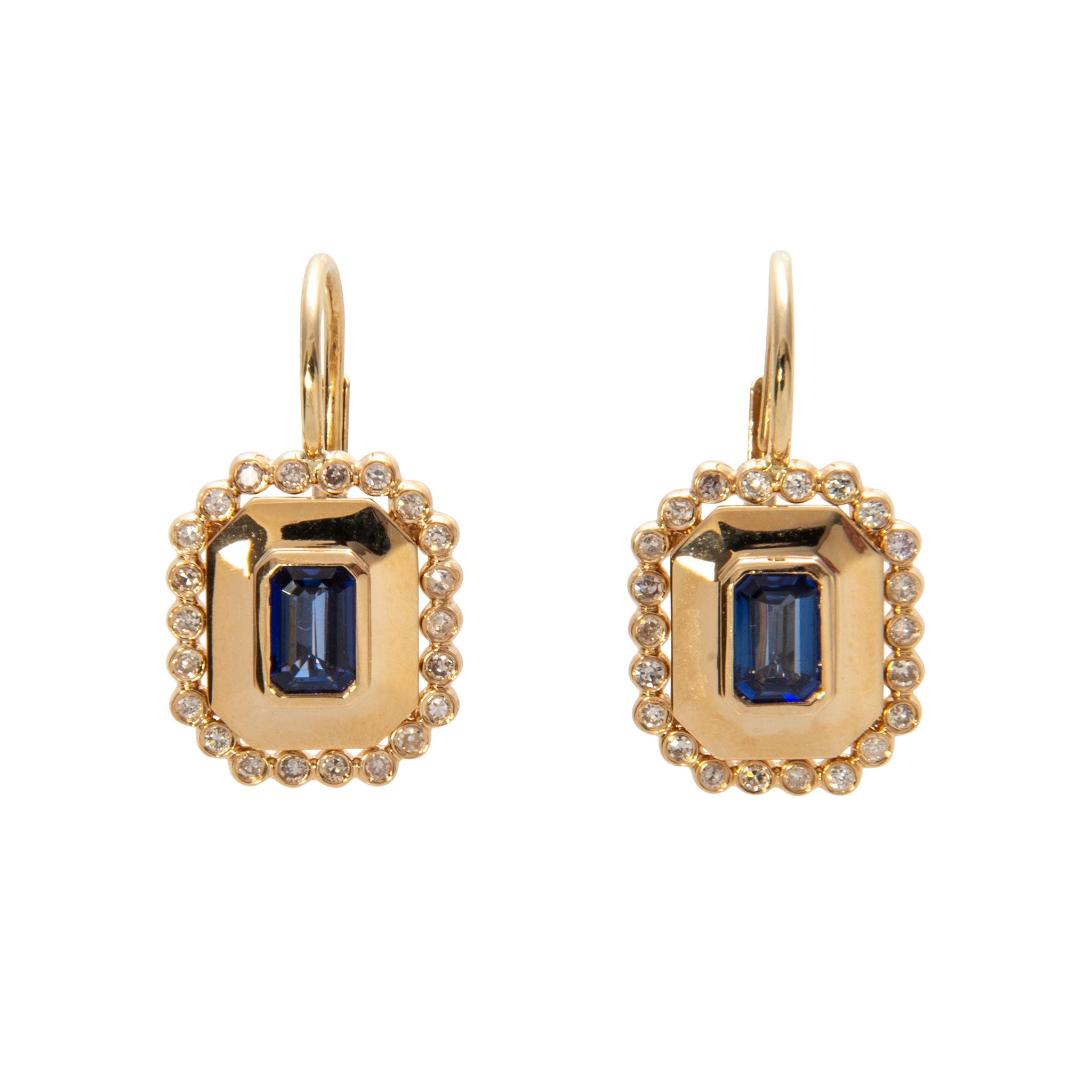 Sapphire & Diamond 14K Yellow Gold Leverback Earrings